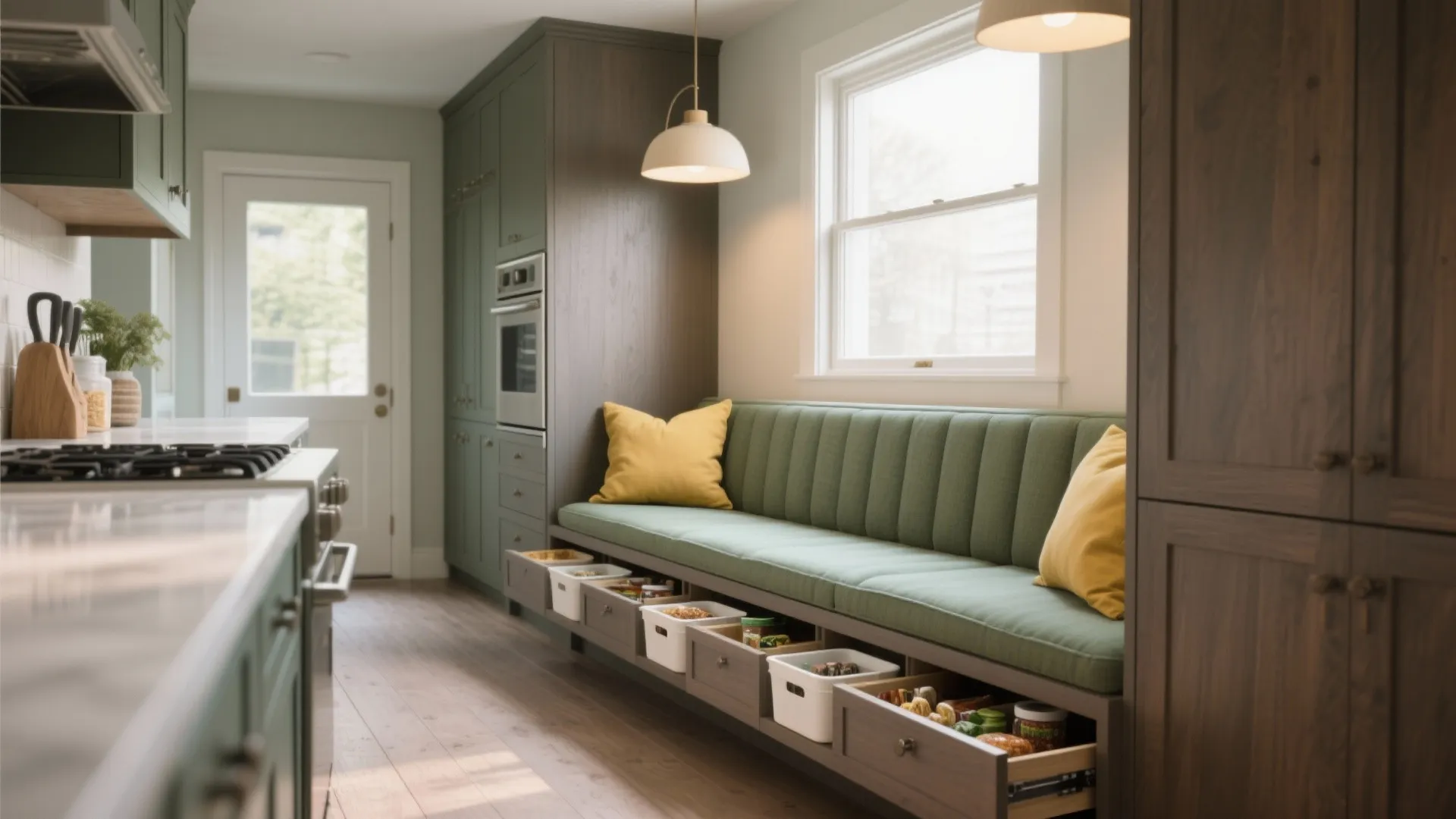 1. Built-in banquette with storage