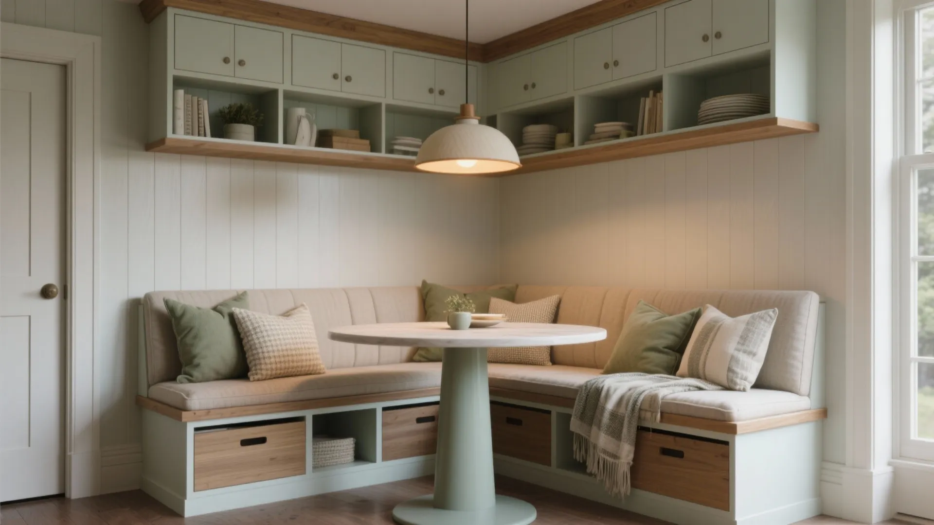 5. Built-in banquette with storage — a cozy, smart anchor