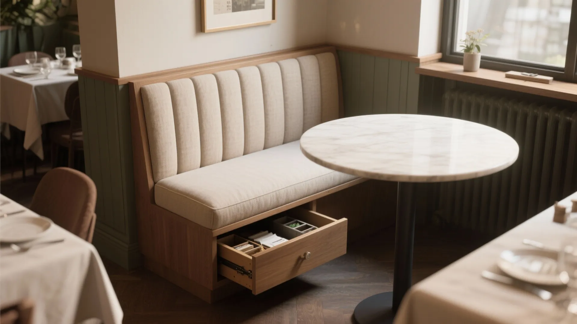 2. Banquette Seating with Built-in Storage