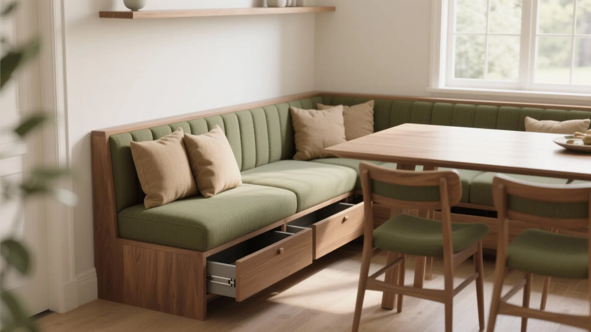 Banquette Seating with Hidden Cabinets