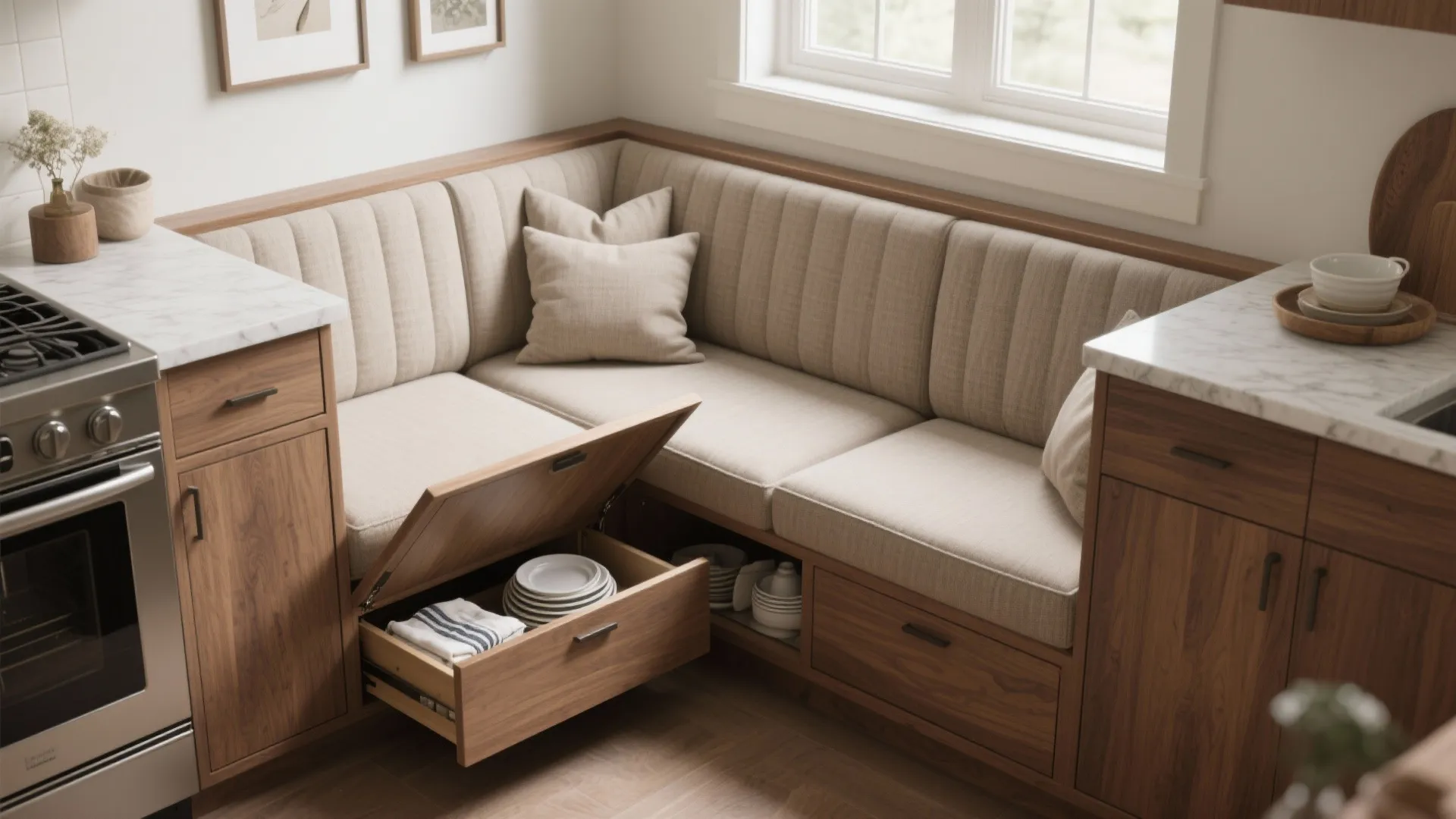 1. Built-in Banquette with Hidden Storage