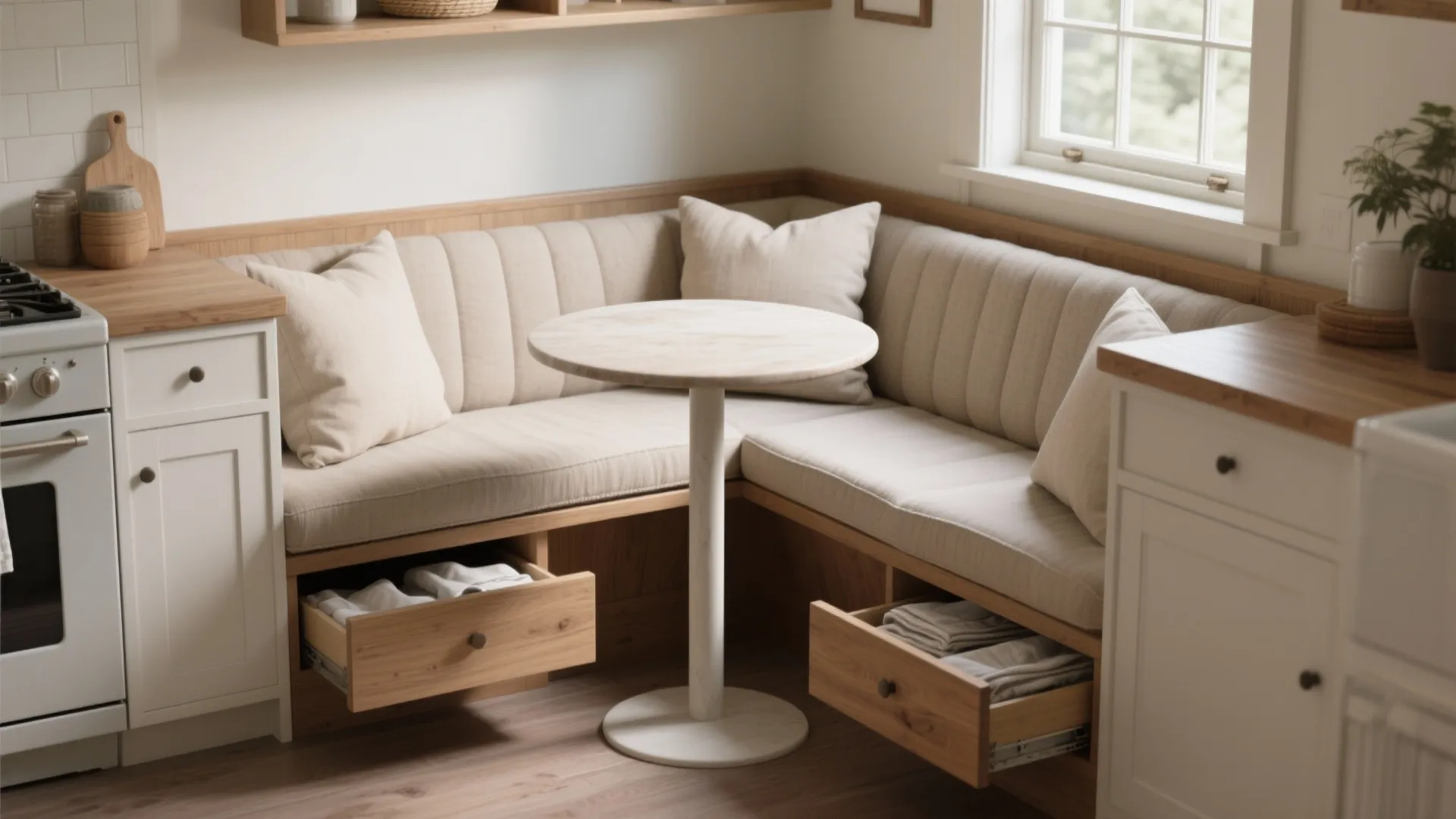 2. Banquette seating with built-in storage