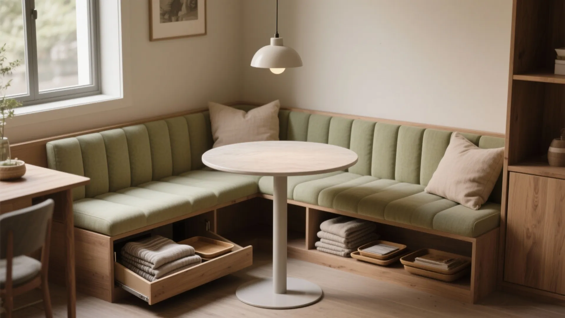 2. Banquette seating with under-seat storage