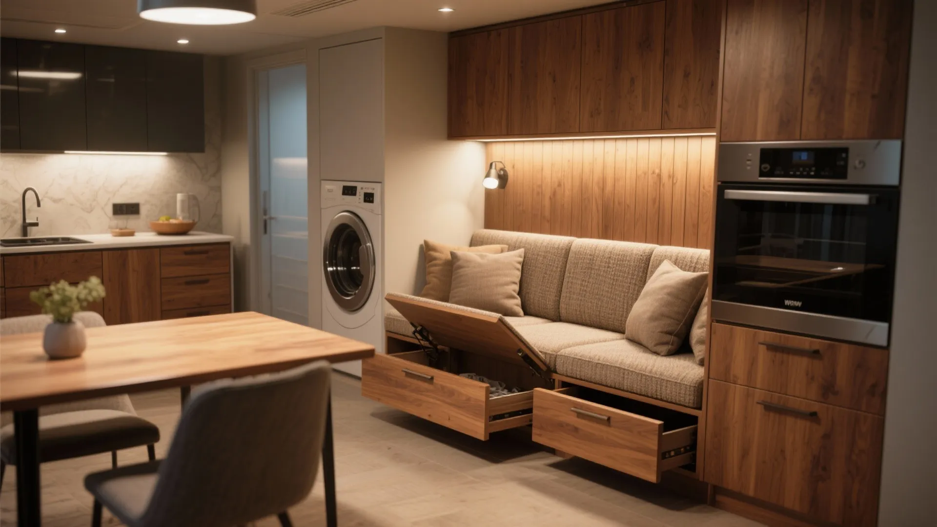 4. Integrated seating and cabinetry