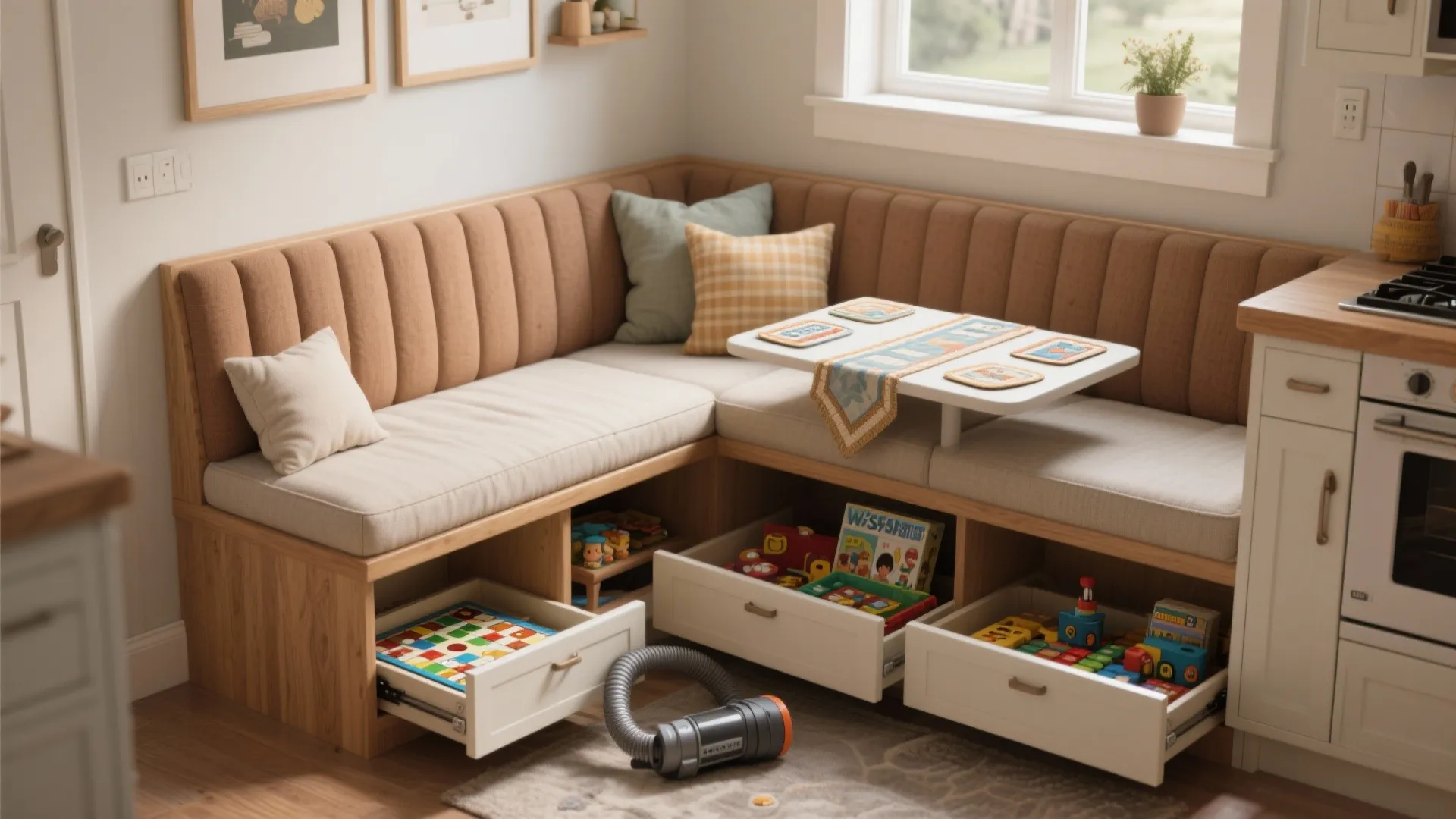 Built-In Banquette with Under-Seat Storage