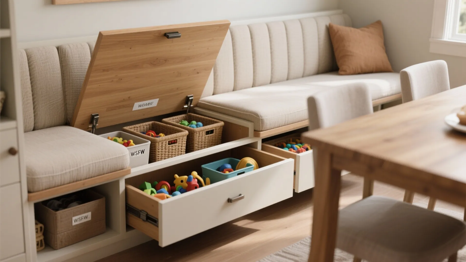 3. Banquette bench with hidden storage