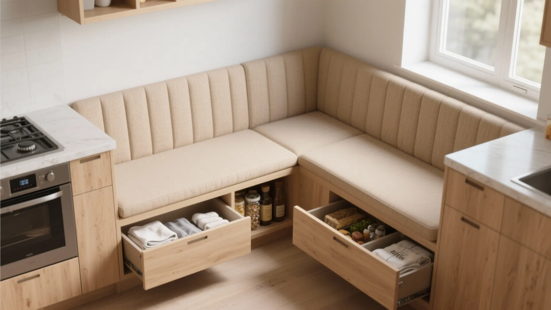 1. Banquette seating with built-in storage