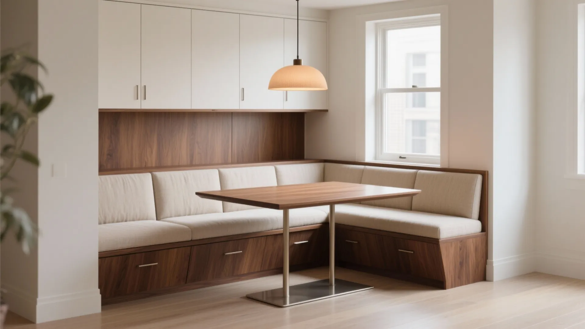 Banquette Seating with a Storage Wall