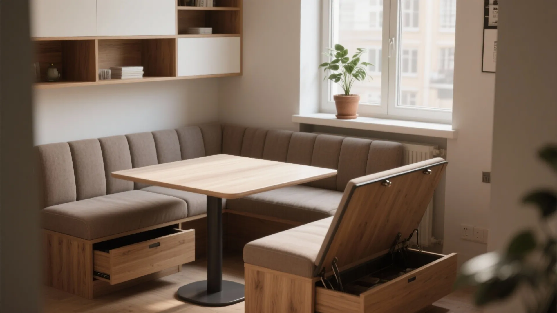 2. Banquette seating that doubles as storage