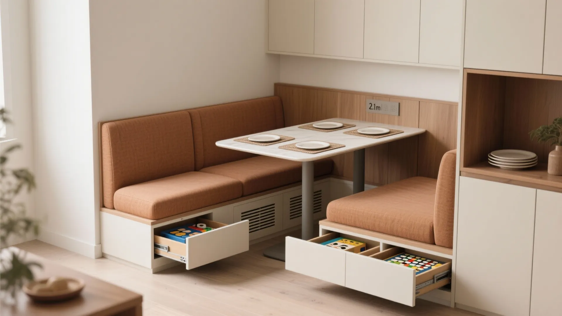 Built-In Banquette with Under-Seat Cupboards