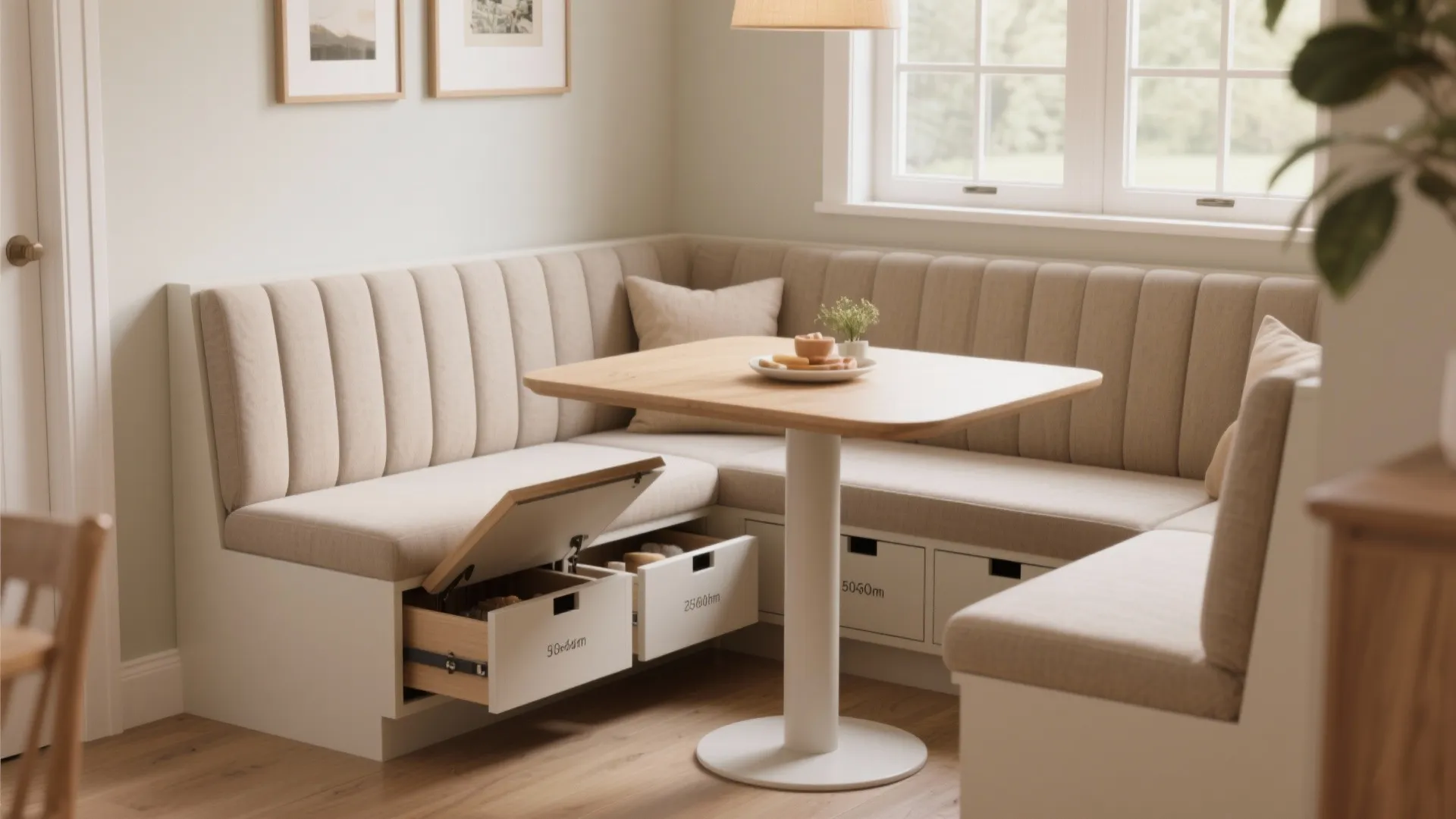 Built-in banquette with under-seat cabinetry
