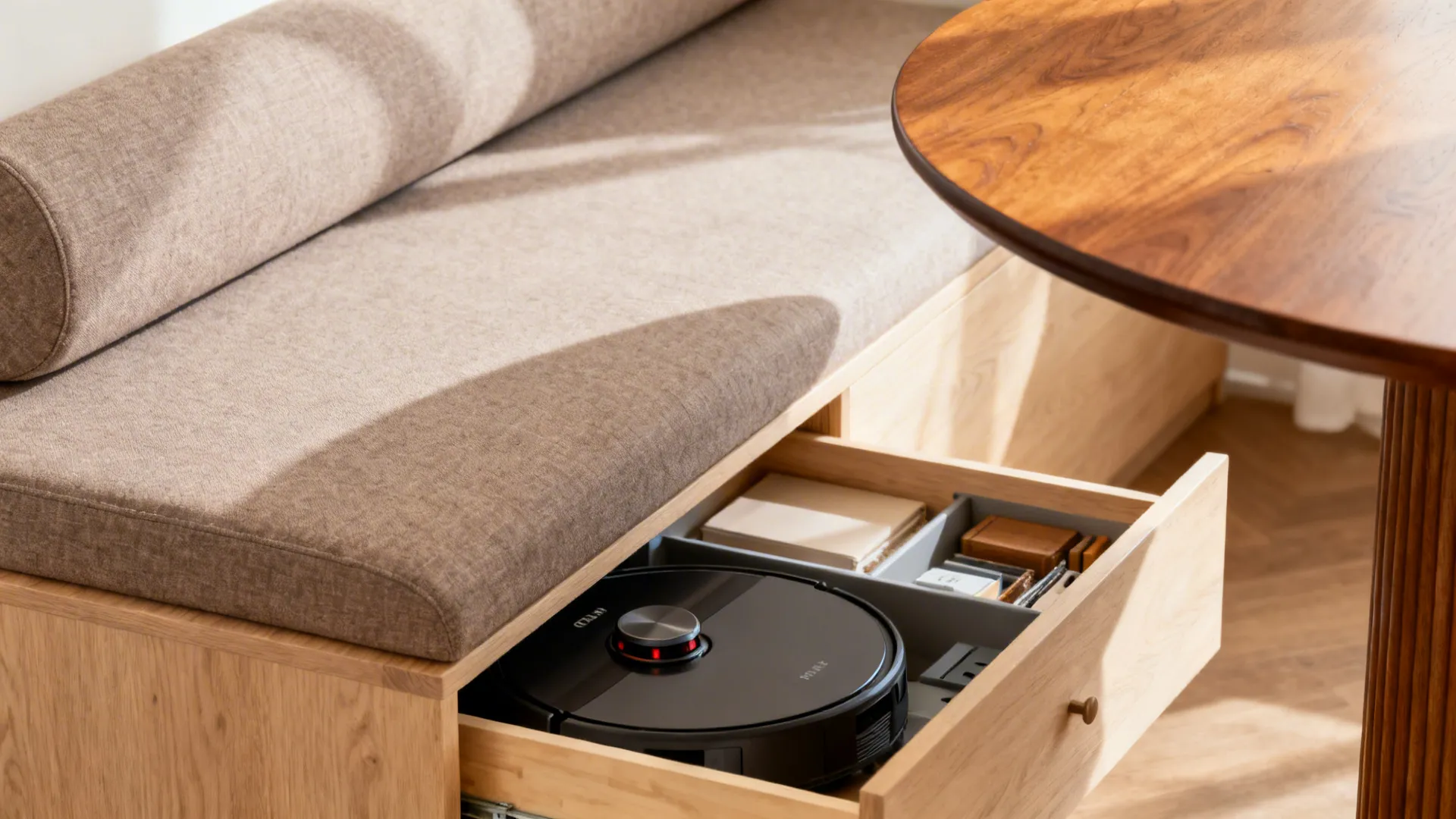 Banquette dining that doubles as storage