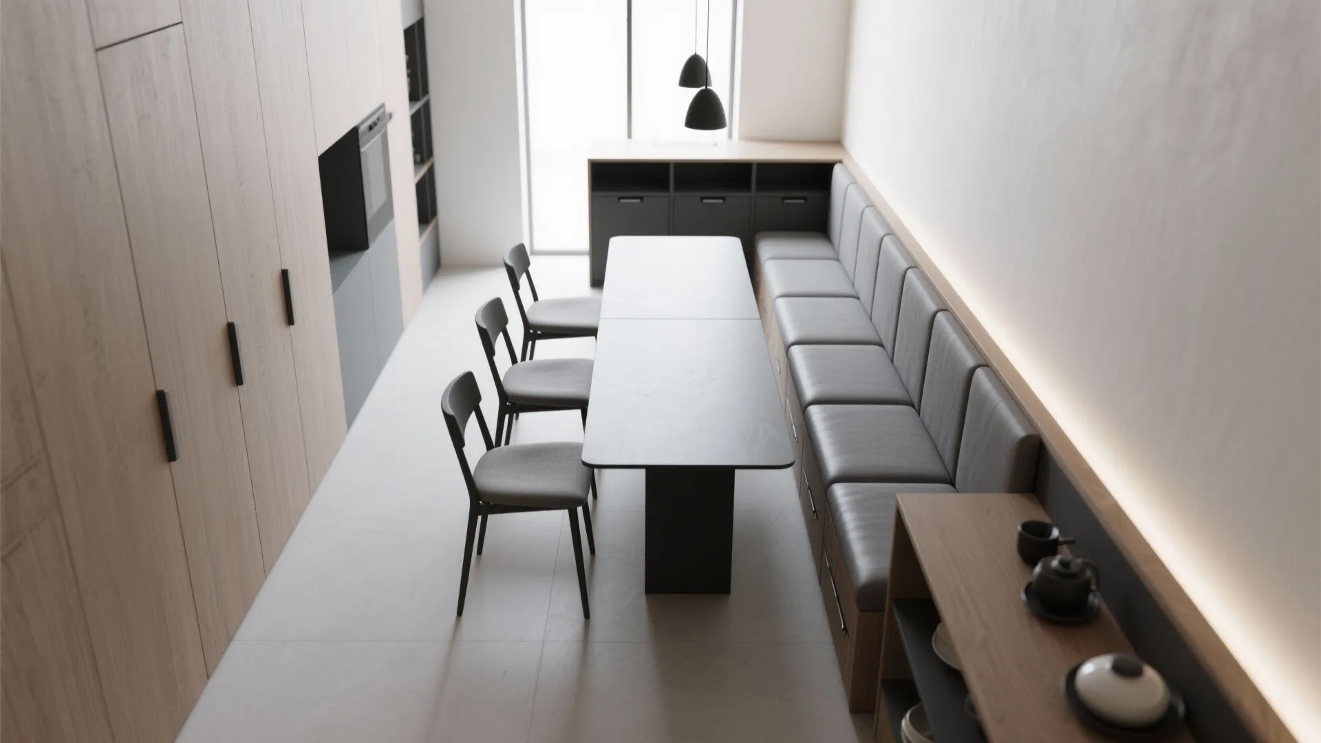 Idea 2: Slim seating + hidden banquette