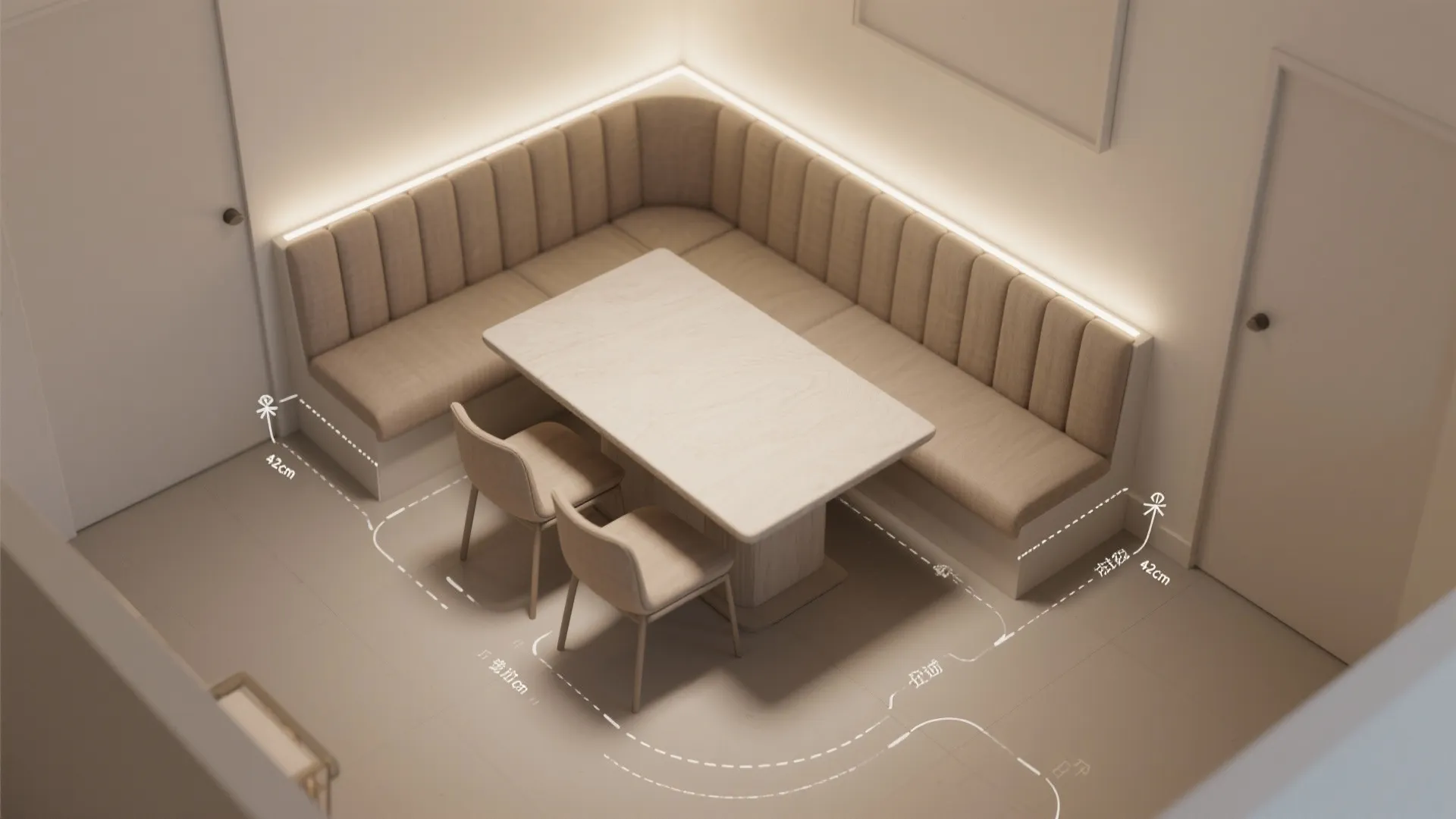 Built-in banquette with shallow storage