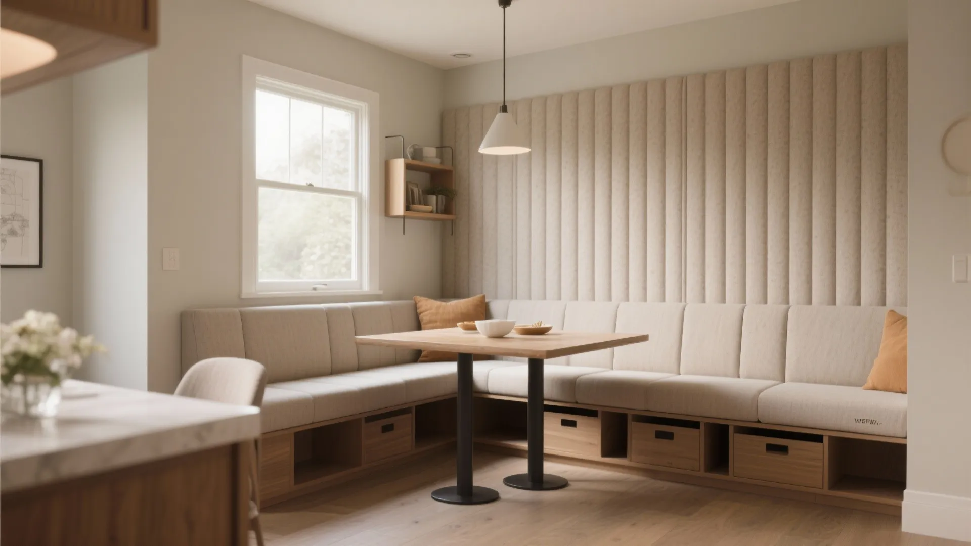 Built-In Banquette Seating with Upholstered Wall