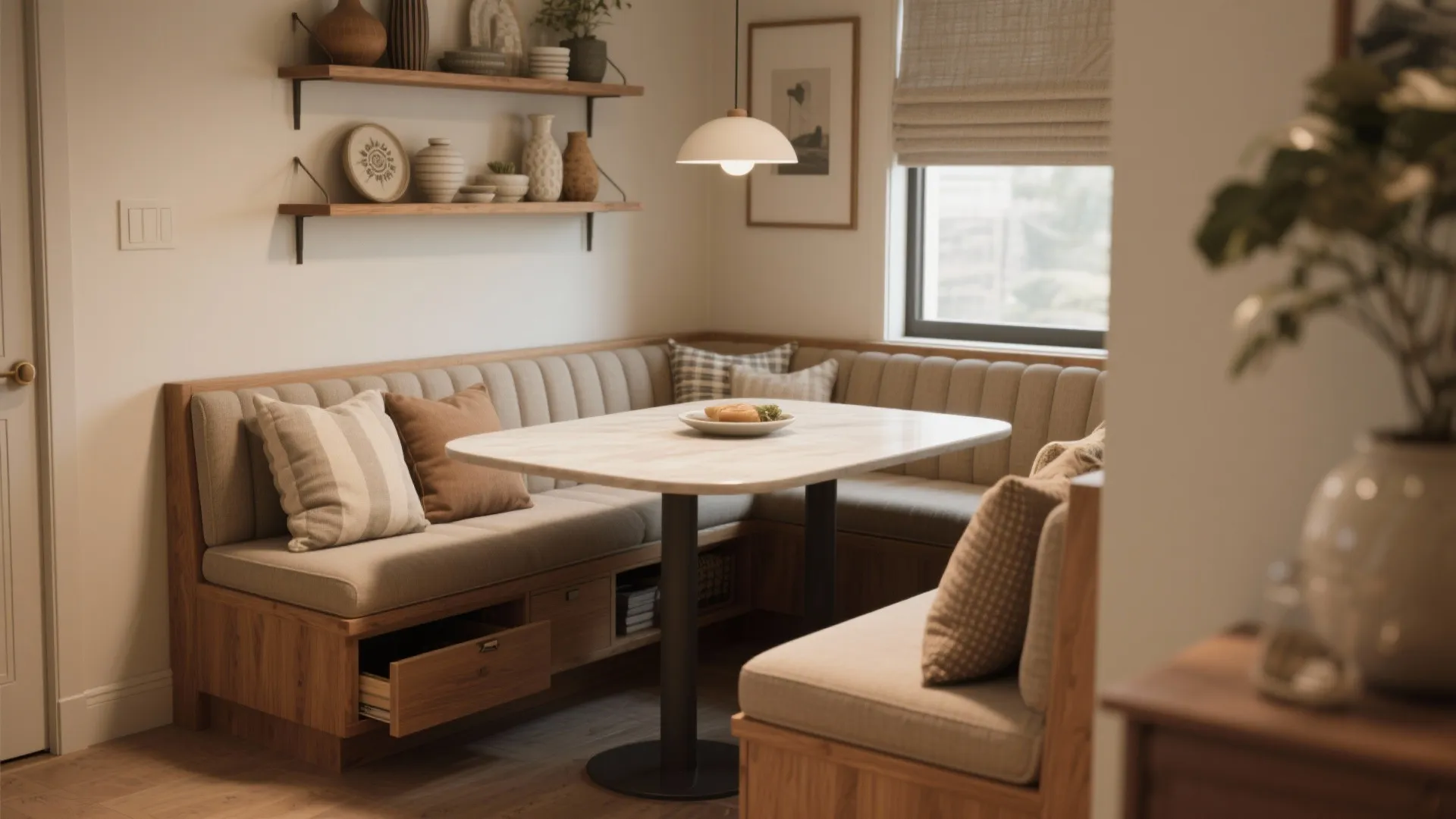3. Banquette Seating Along One Wall