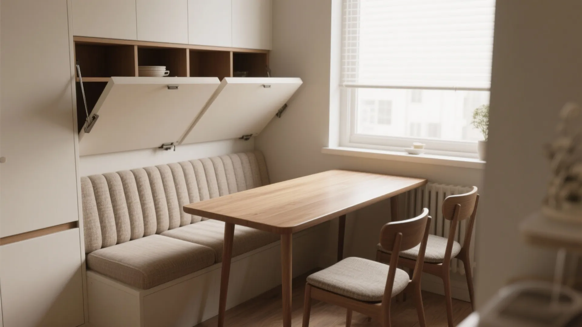 2. Banquette seating along one wall