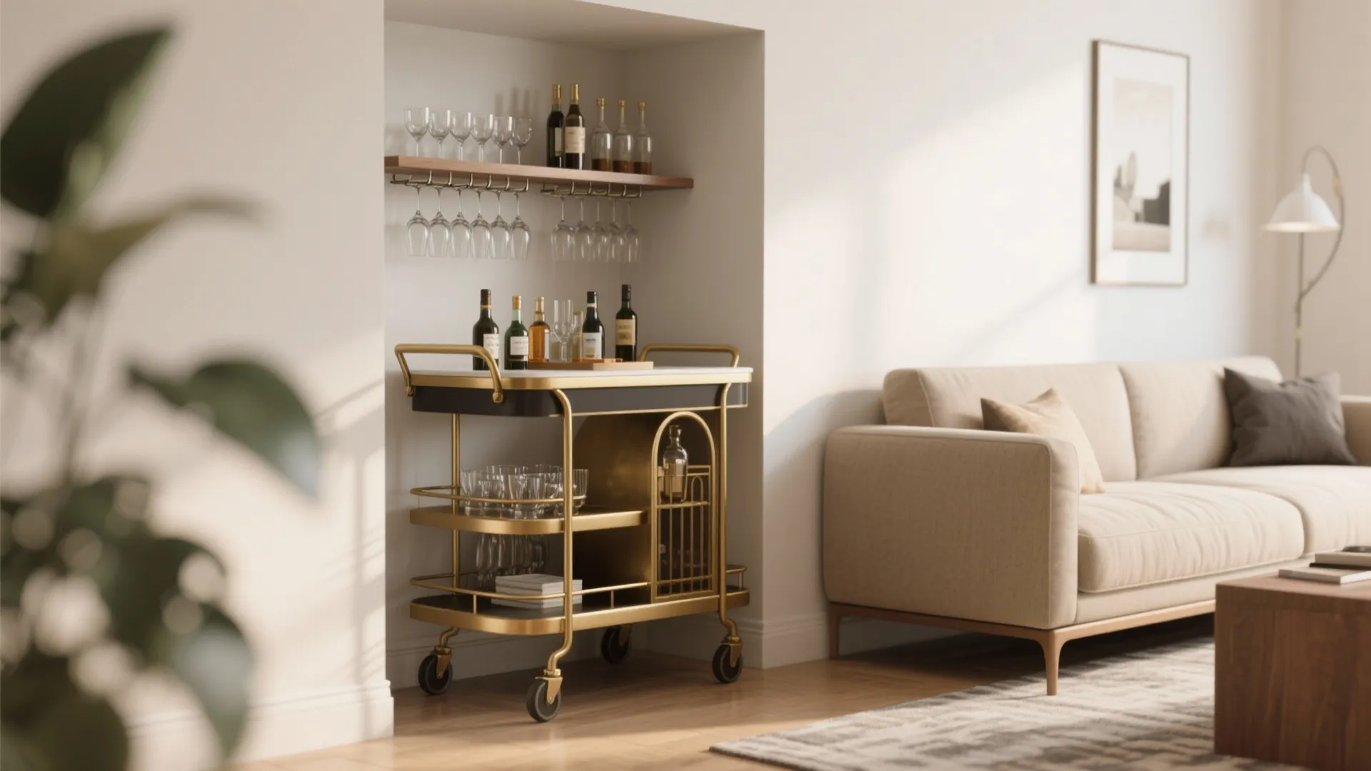 Bar Cart Nook with Vertical Storage