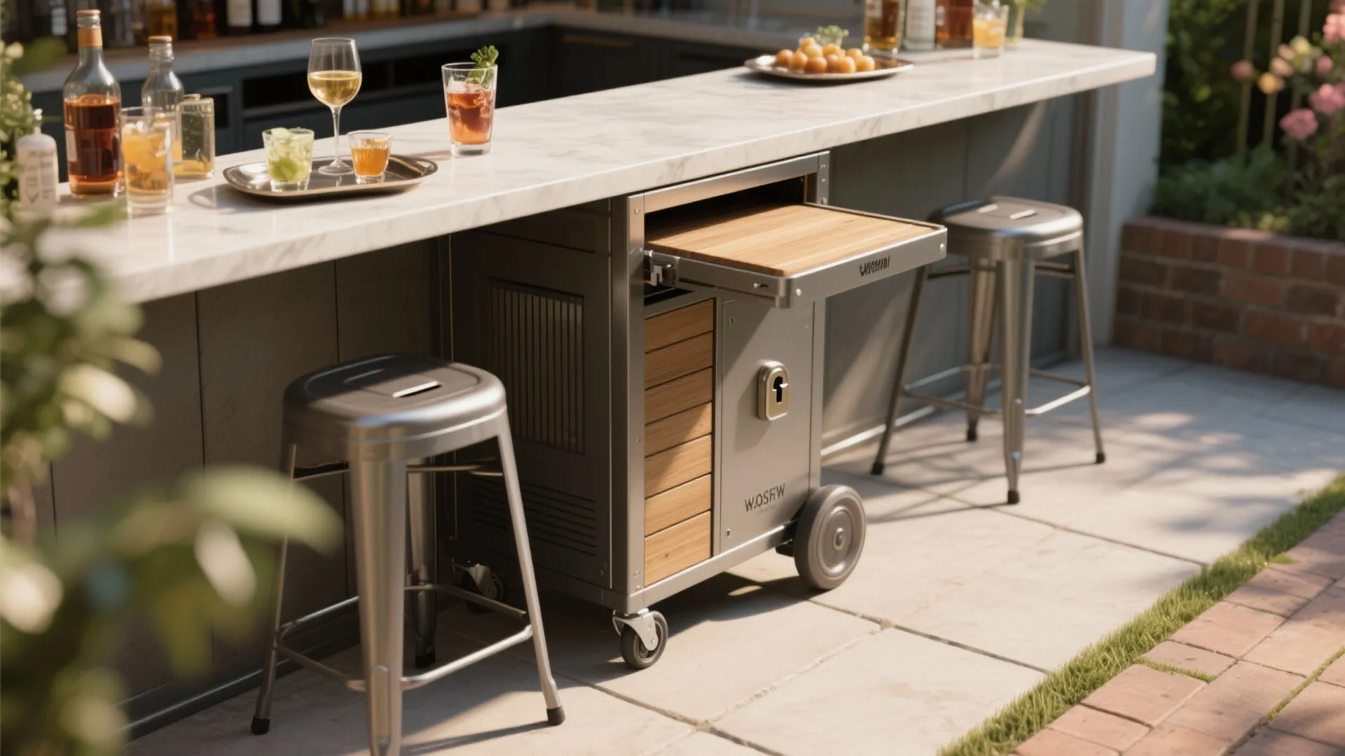 4. Integrated Bar Cart and Seating