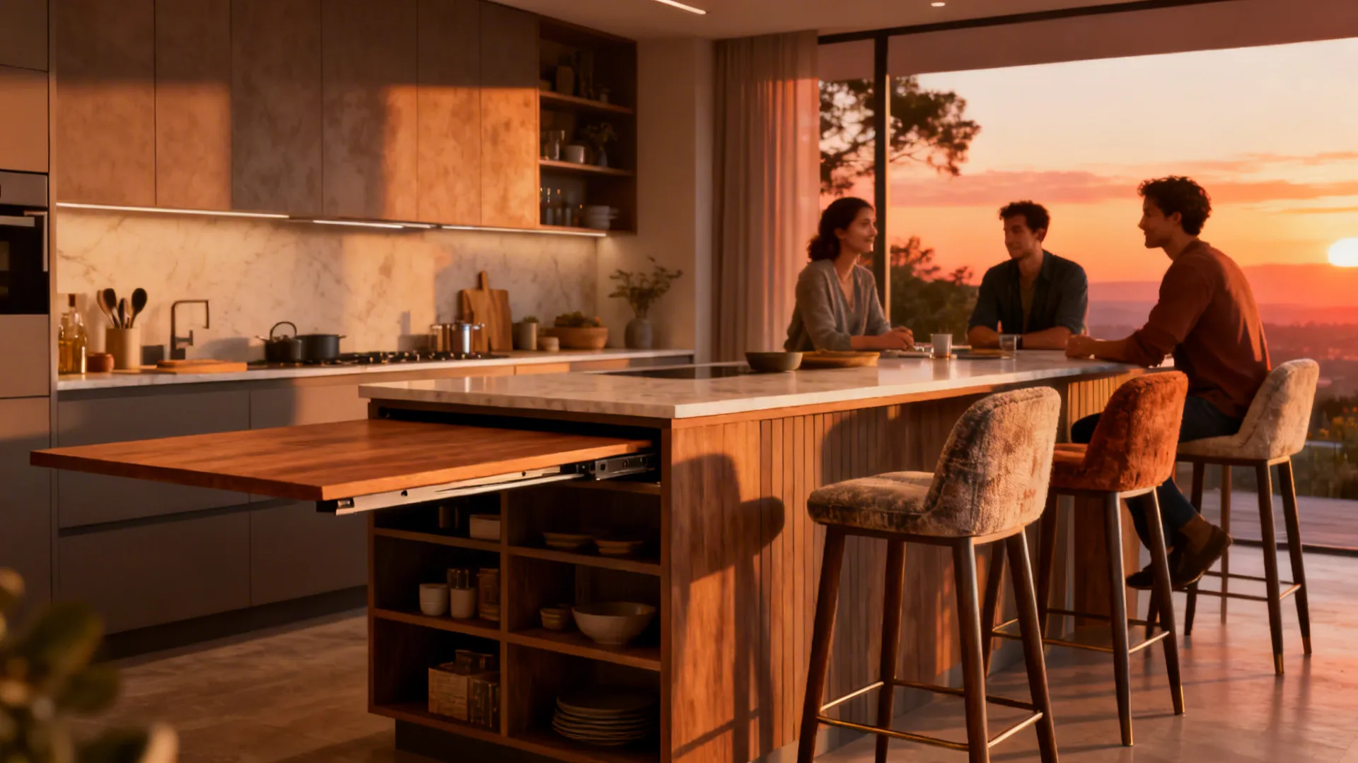 4. Bar-height island with stools and pull-out leaf