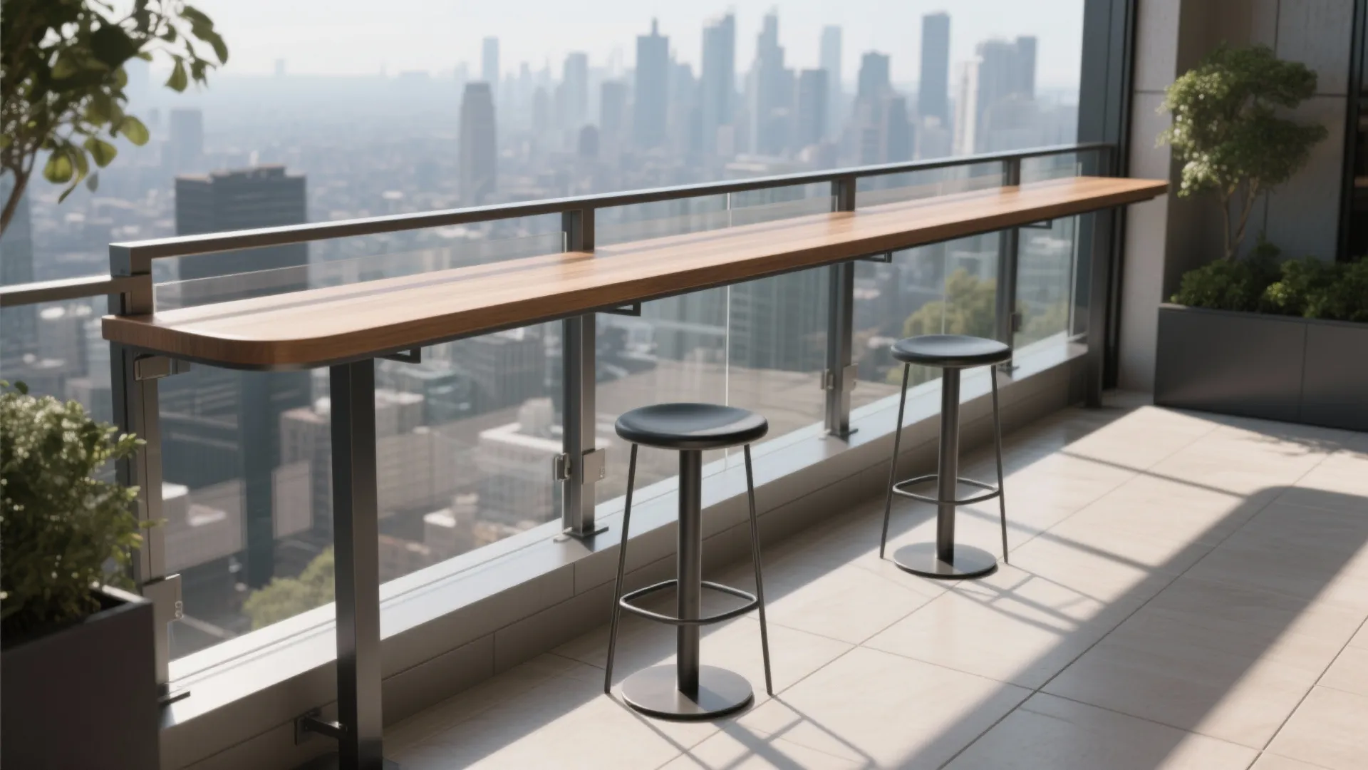 Idea 1: Rail-height bar ledge with slim stools
