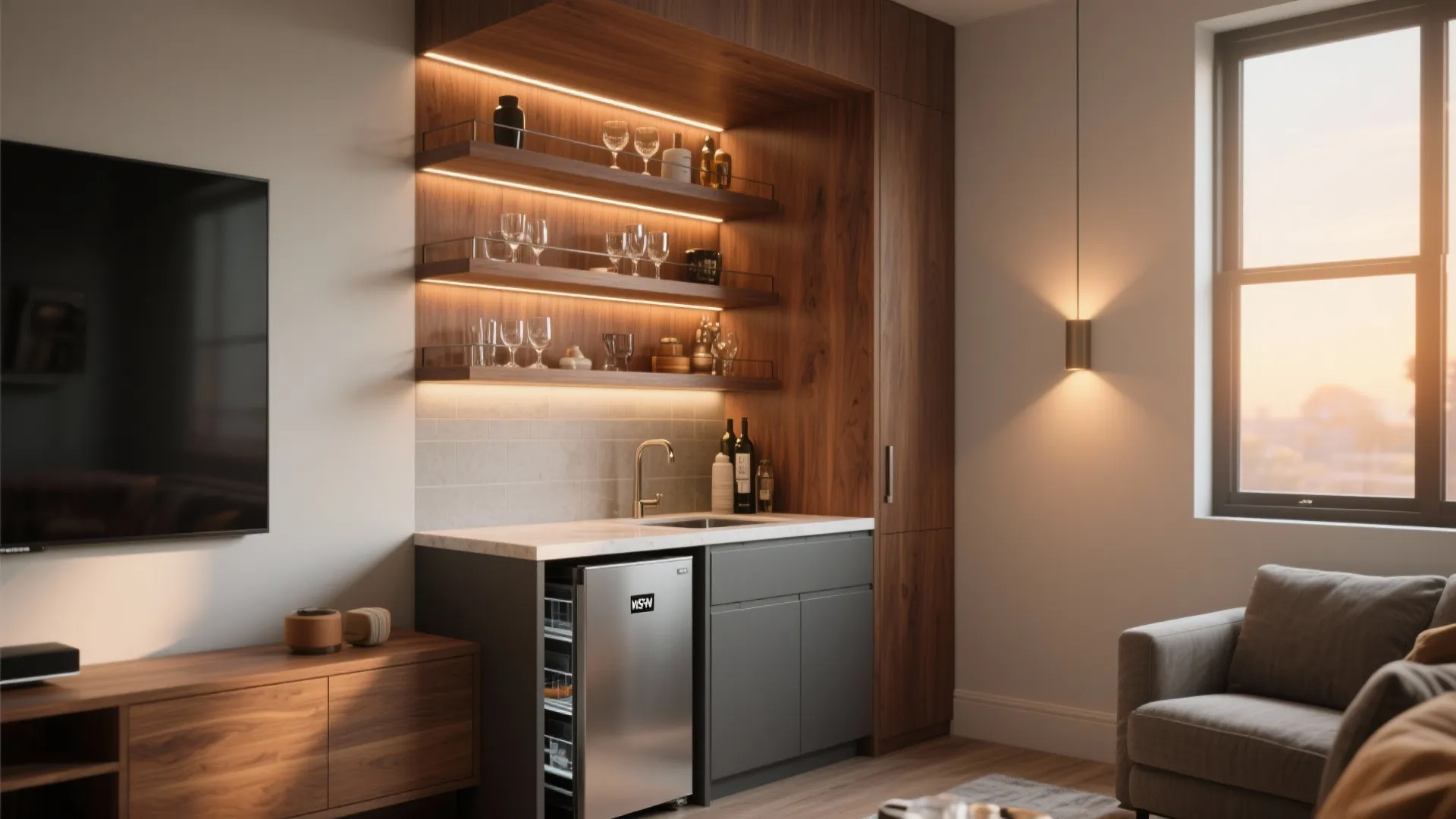 3. Create a mini-bar nook with vertical storage