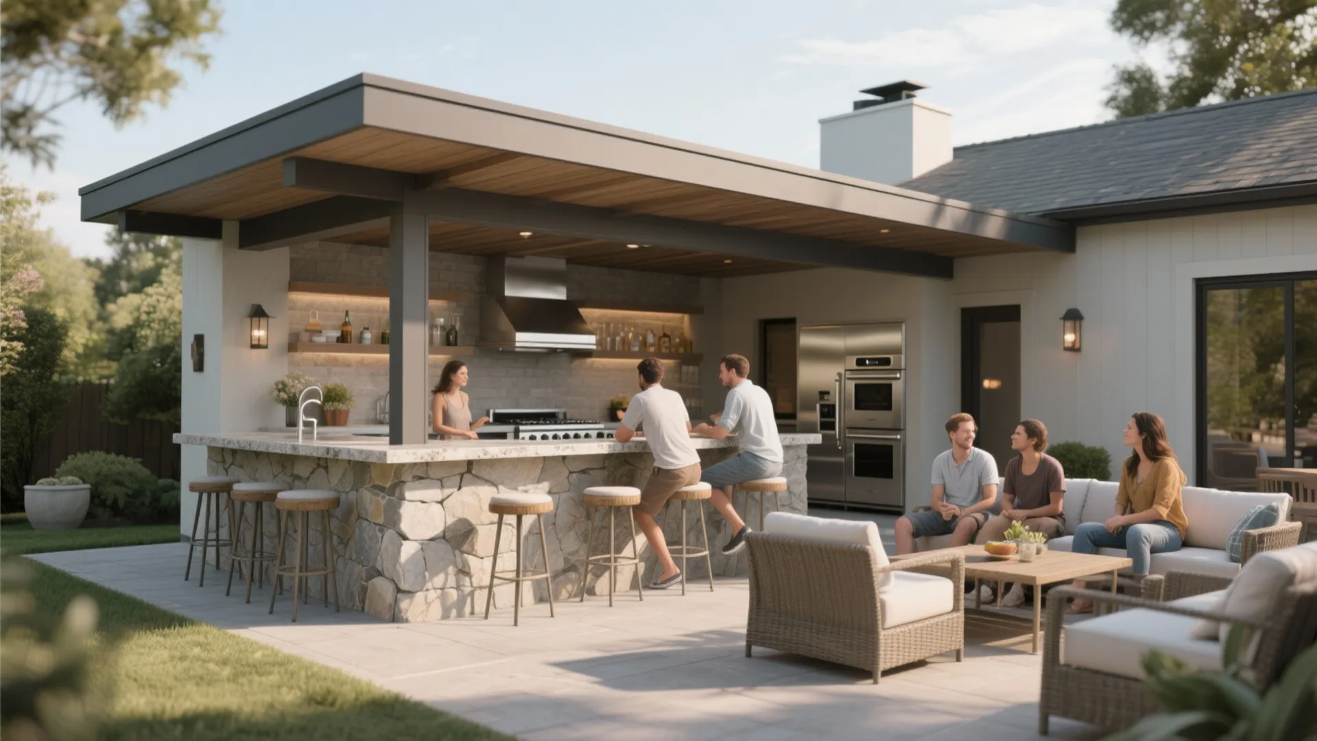 3. Outdoor Kitchen with Bar Seating