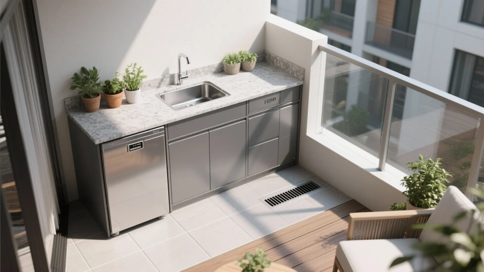 Micro-Utility Zone: Sink, Bar, and Drainage
