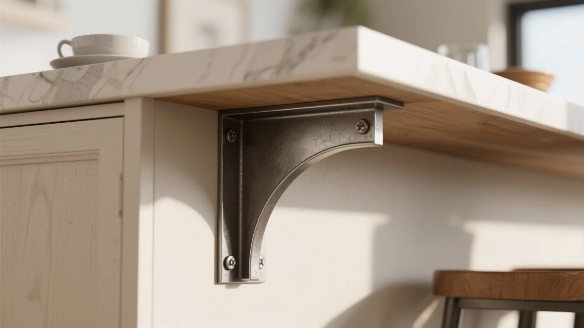 Two-level island: prep top + breakfast ledge