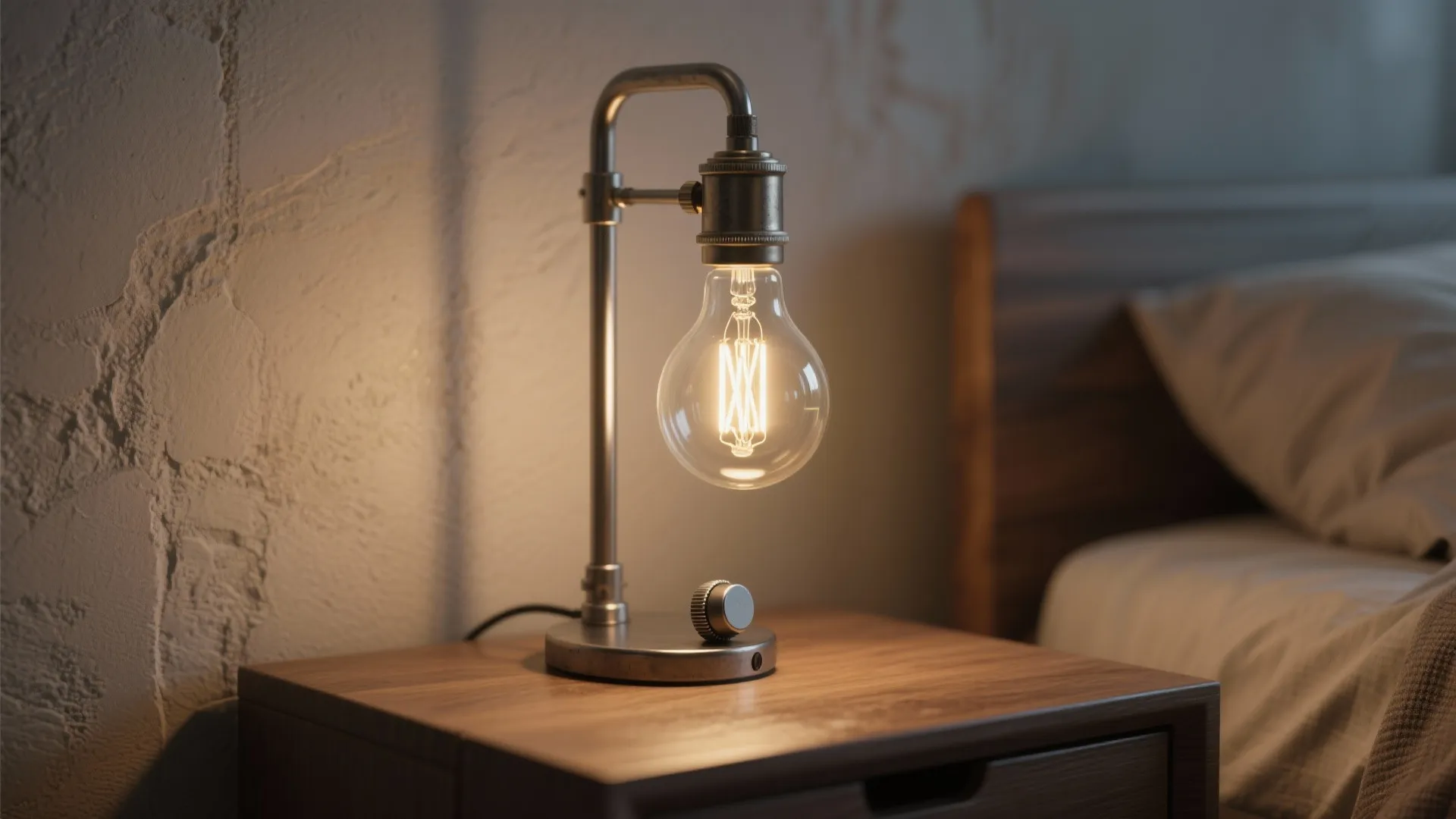 1. Bare-bulb industrial pendant on a table lamp base
