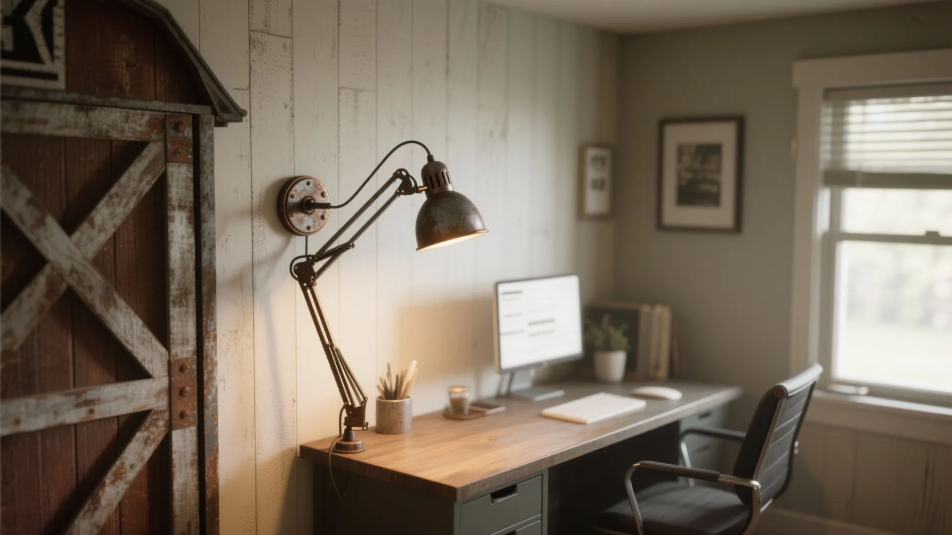 2. Barn-Style Adjustable Arm Sconce for Functionality