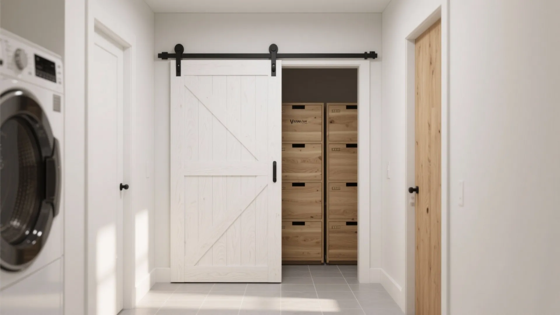 Sliding barn doors (single or bypass) for style and clearance