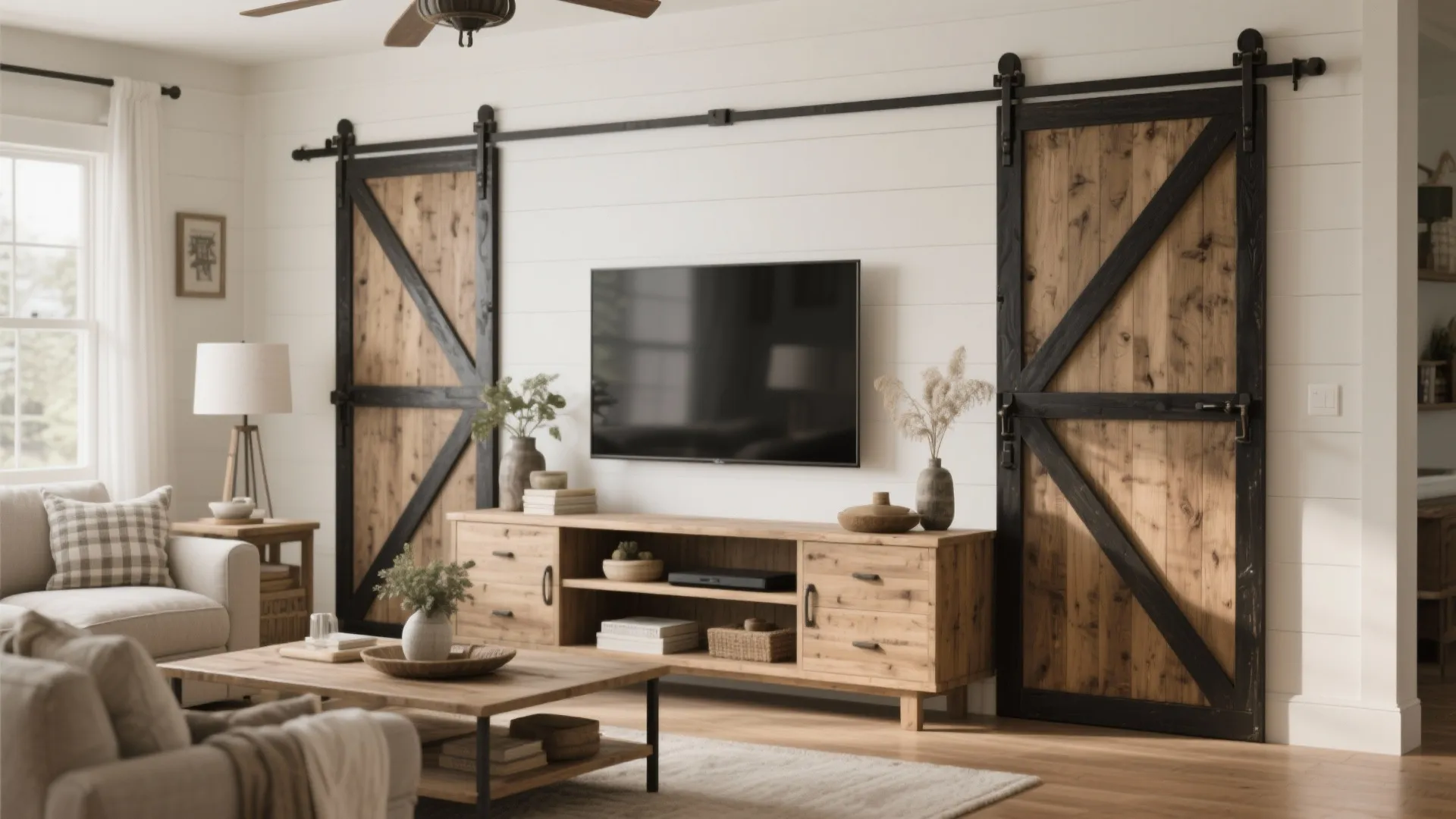 10. Barn Door Media Cabinet