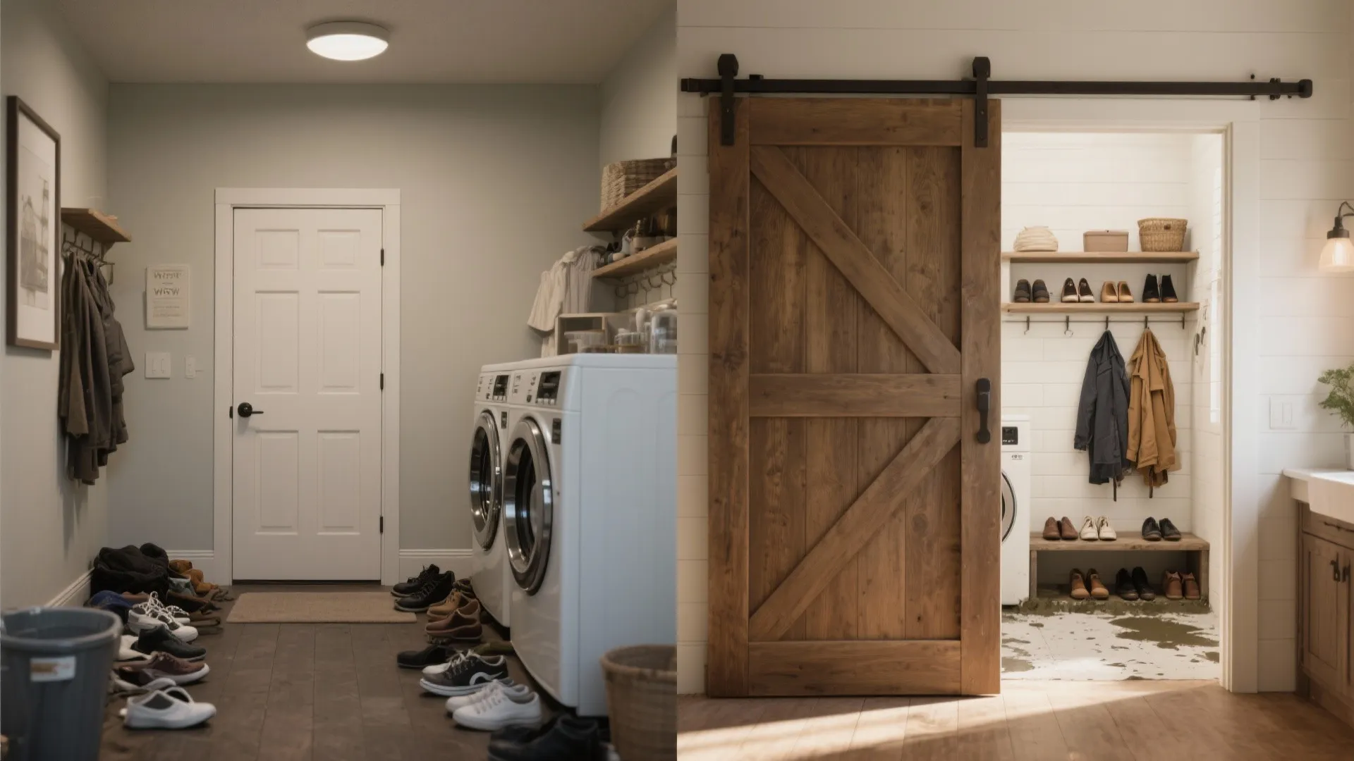 4. Sliding Barn Door Concealing a Mud Shelf