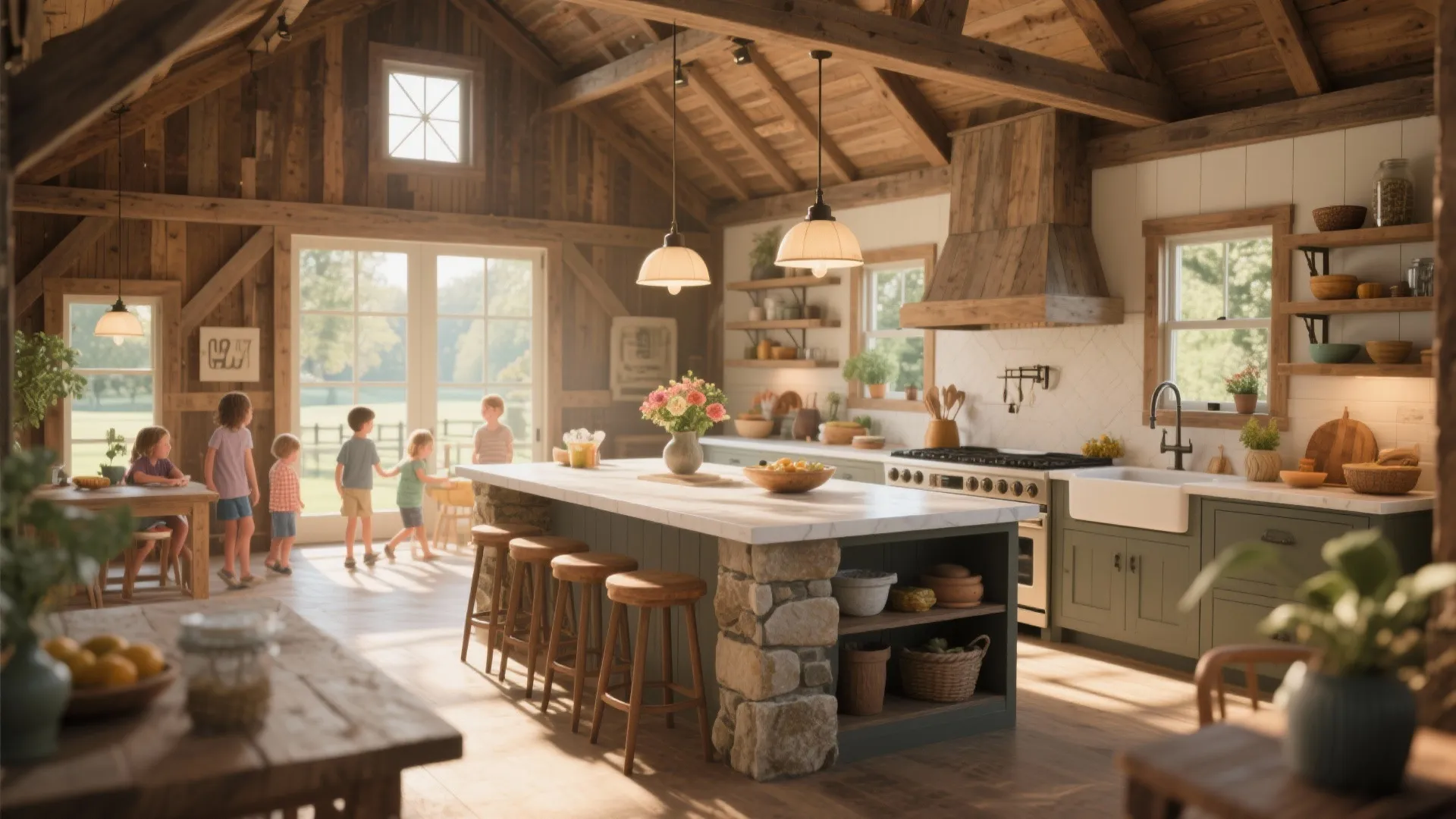 Oversized Kitchen Island as Social Hub