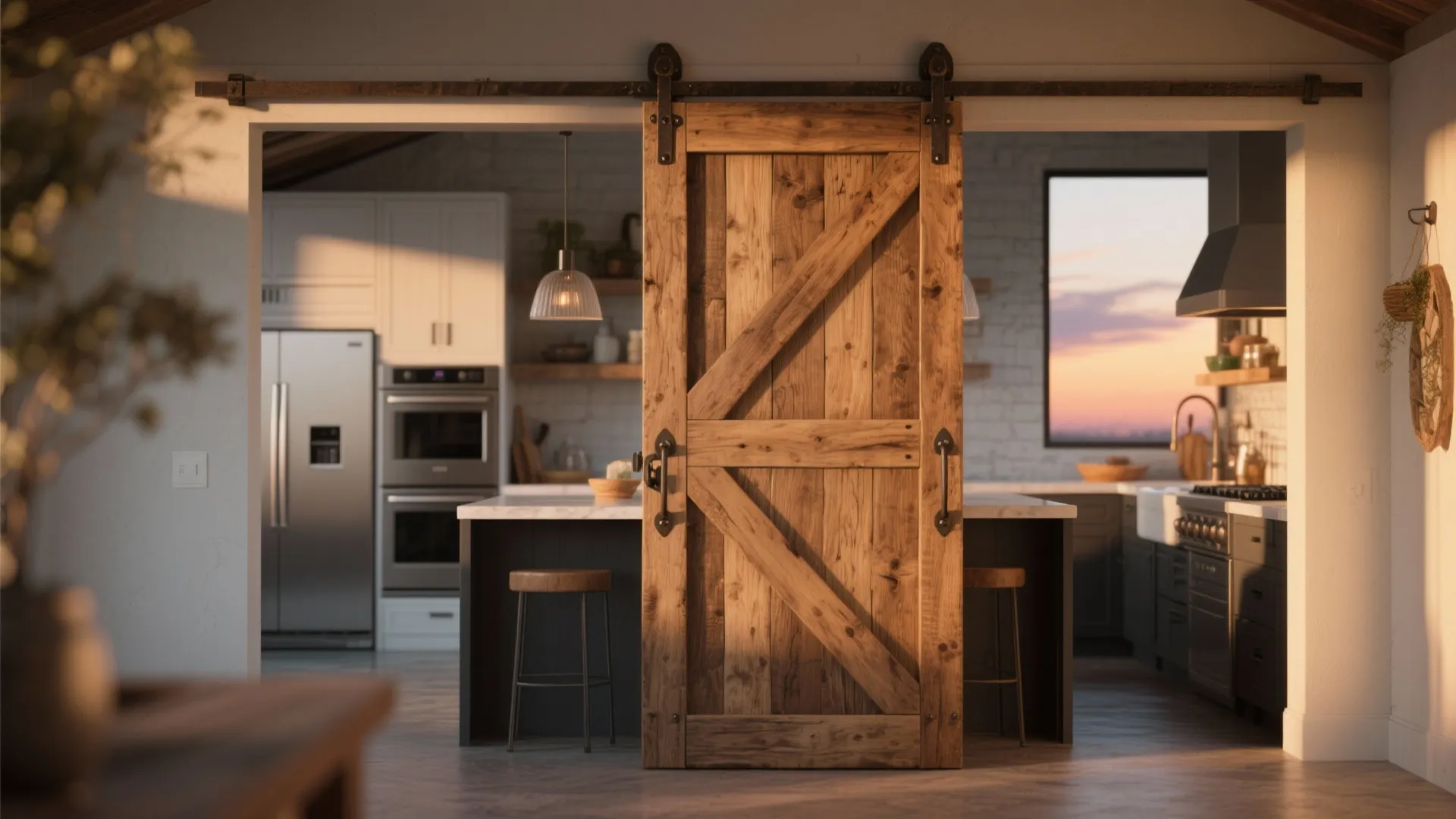 4. Barn-style pivot swing for rustic-modern appeal