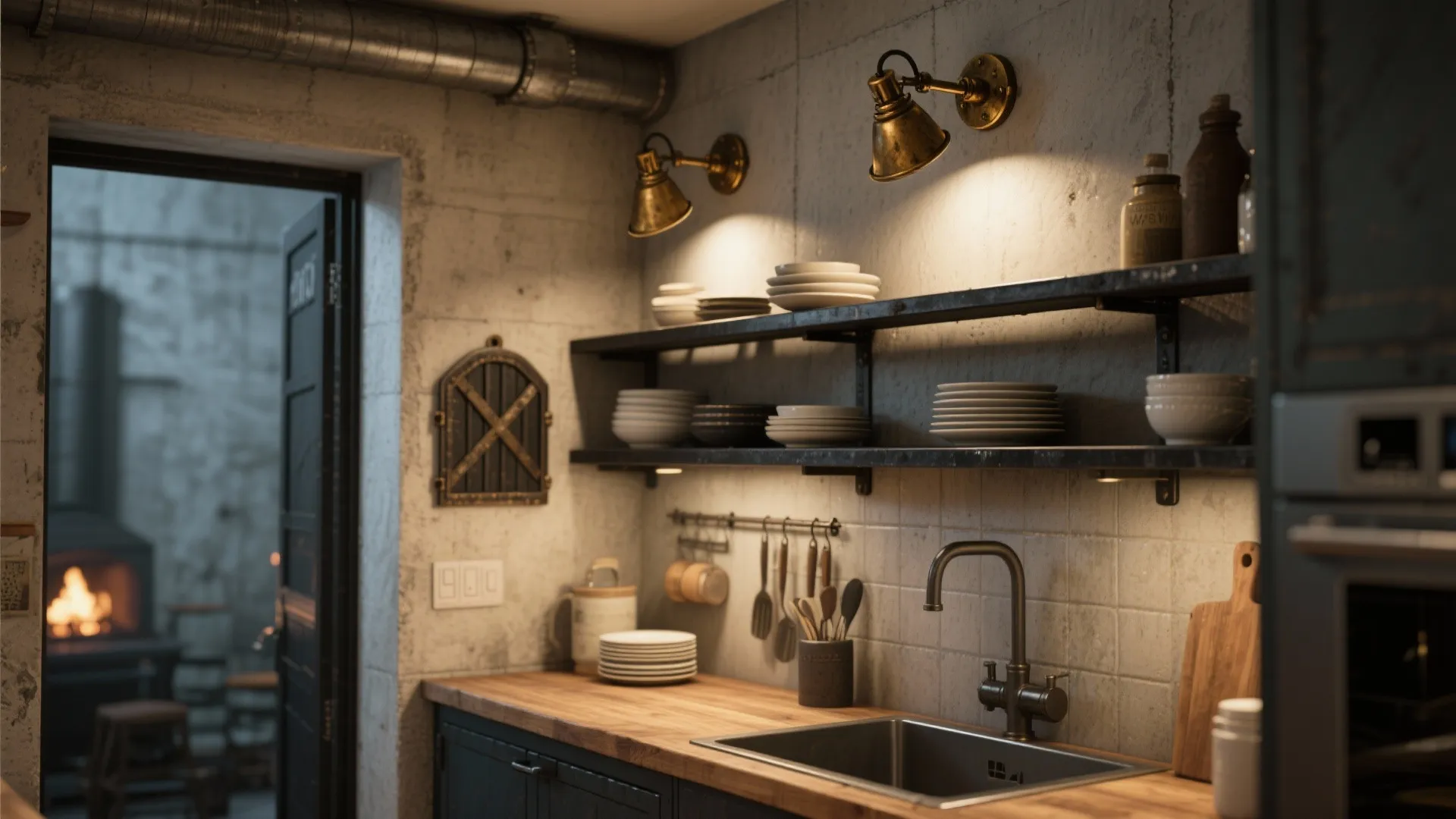 3. Adjustable barn-style sconces for a kitchen pass