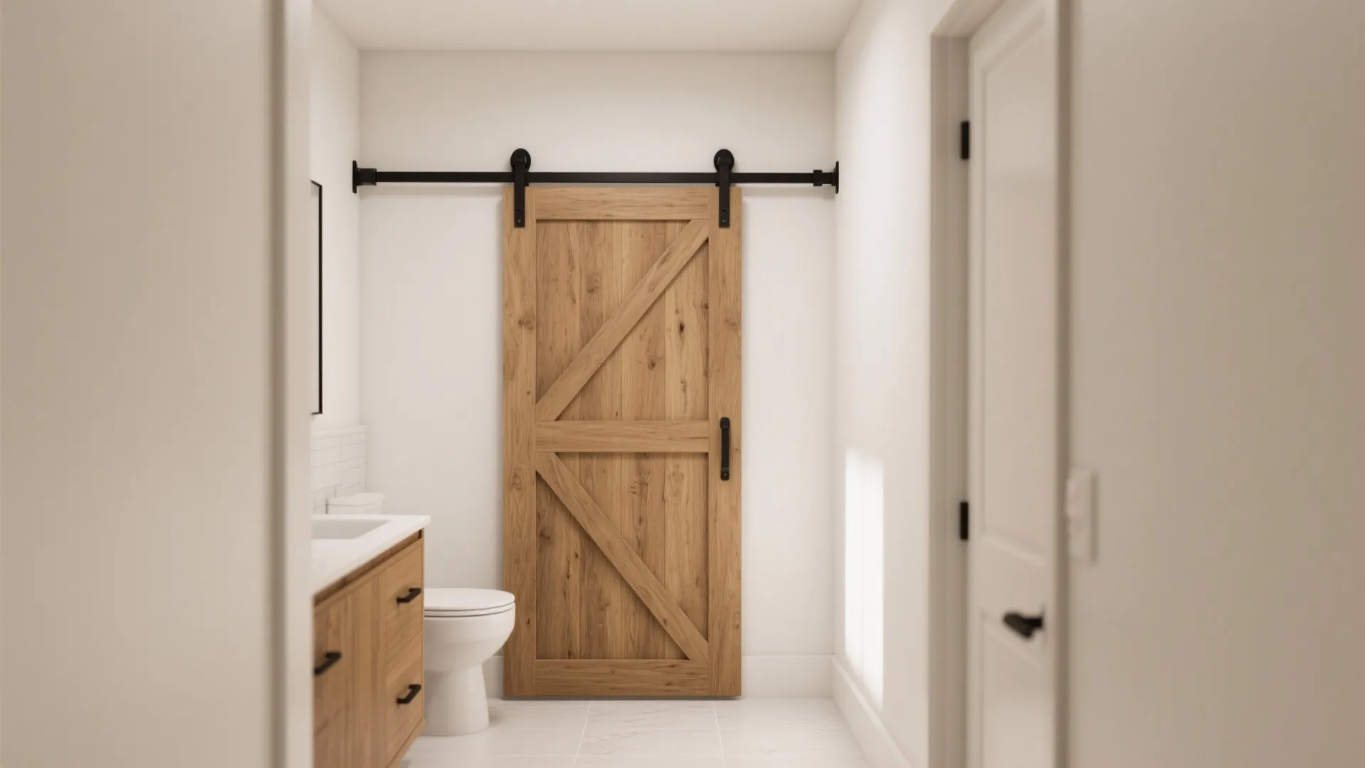 Barn-style sliding door with soft-close hardware