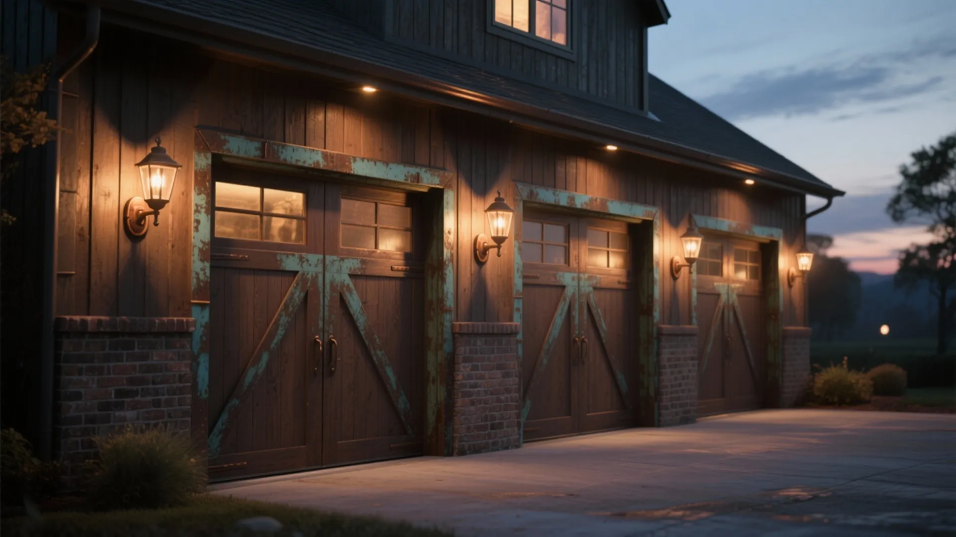 4. Rustic Copper Barn-Style Lights