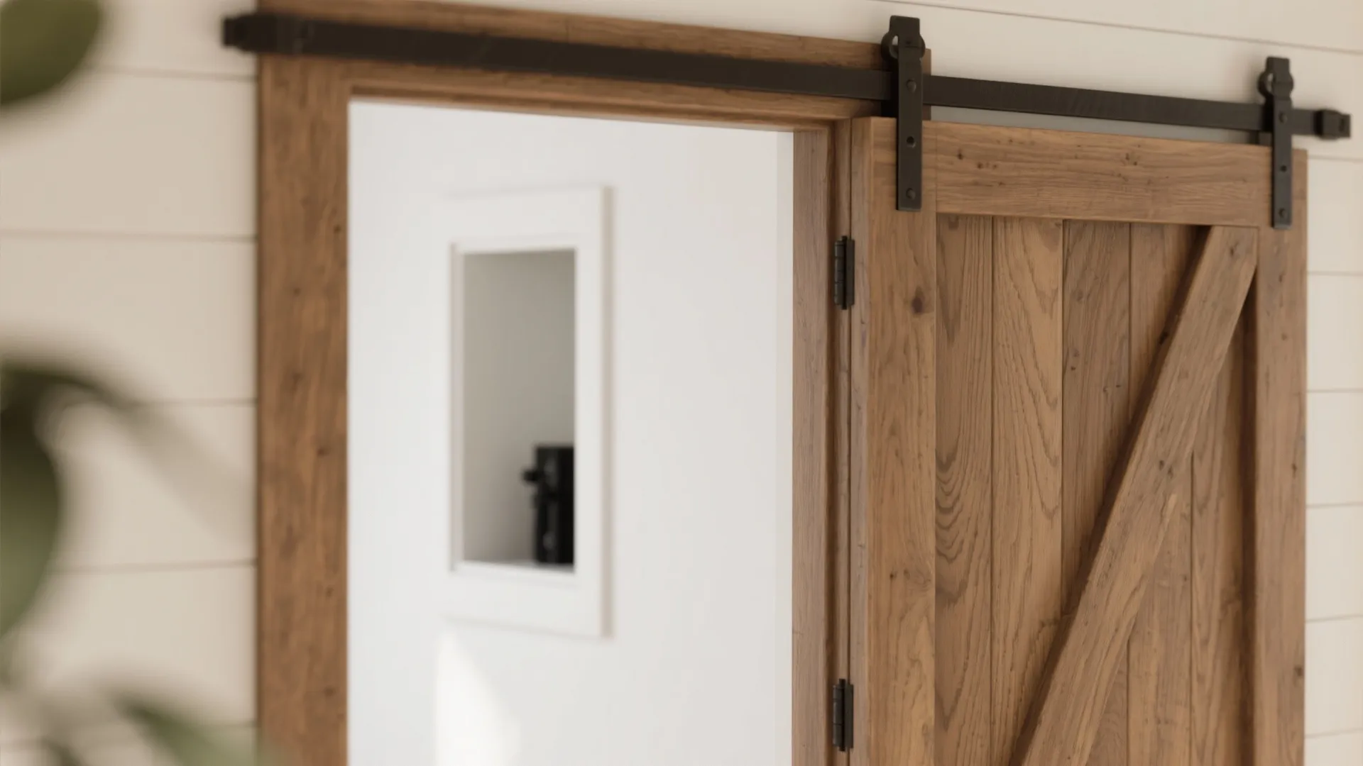 2. Pocket doors with barn-style trim for character