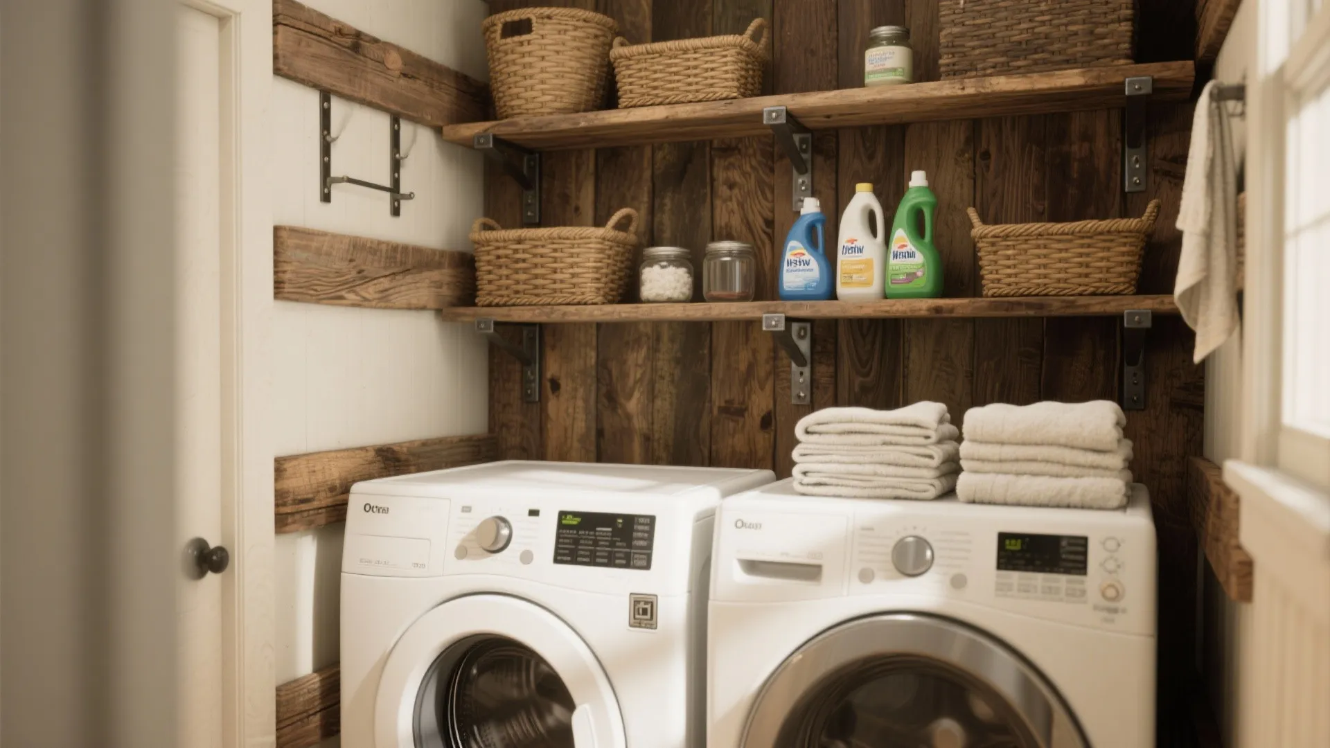 2. Barnwood Open Shelving over Washer/Dryer