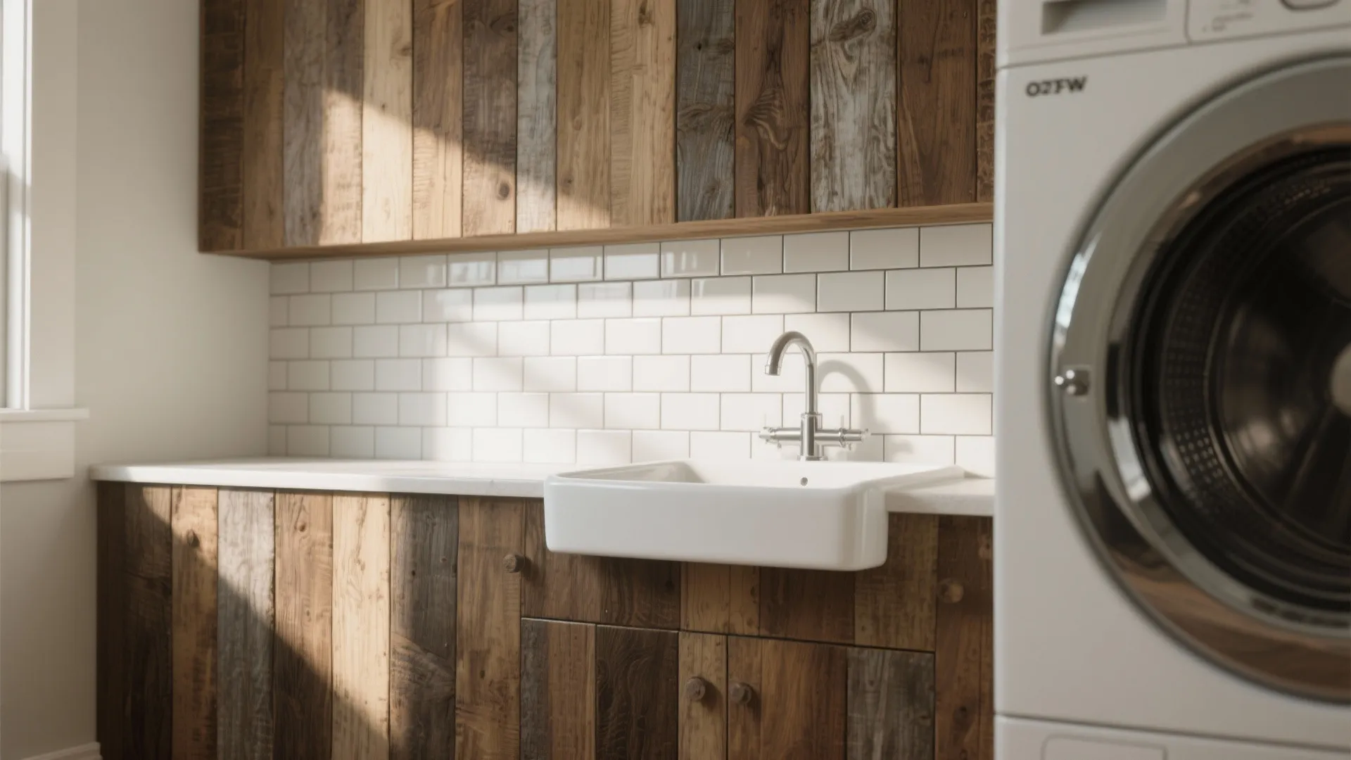 5. Mixed Materials: Barnwood with Tile Backsplash