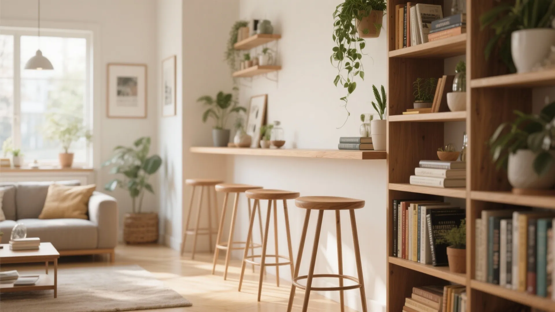 7. Bar Stools Along the Room Divider