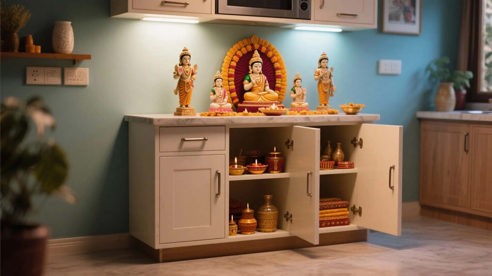 4. Compact base cabinets as altar tables