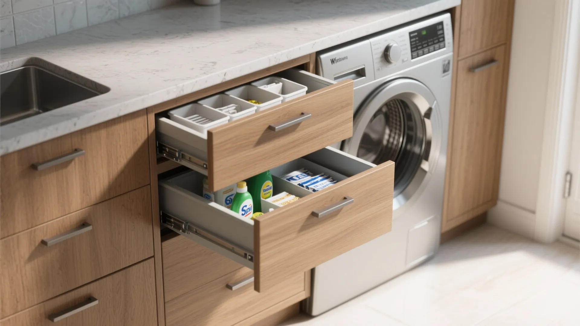 3. Base drawers with integrated appliance storage