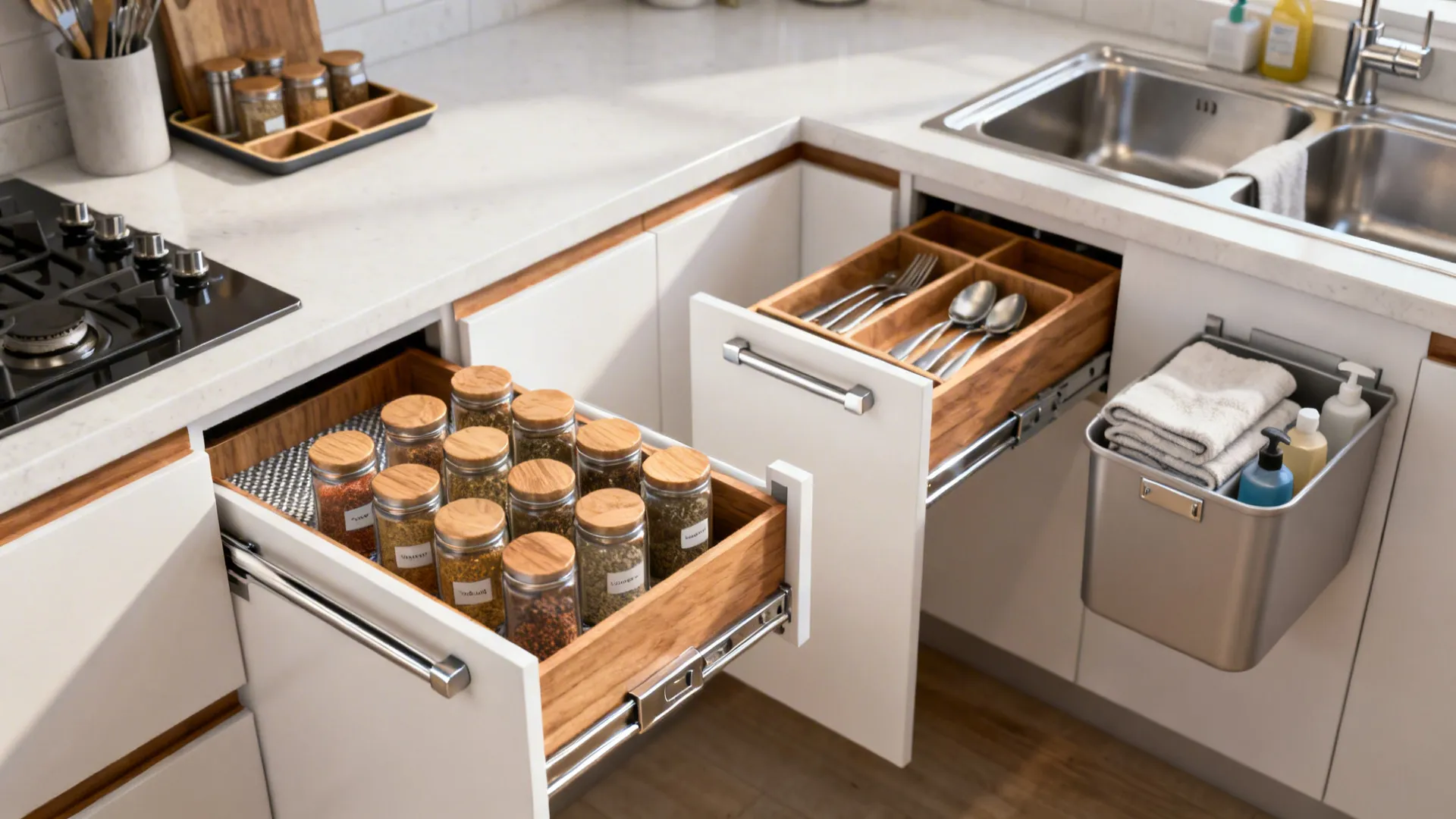 3) C-shaped workflow: zone the base cabinets for prep, cook, clean