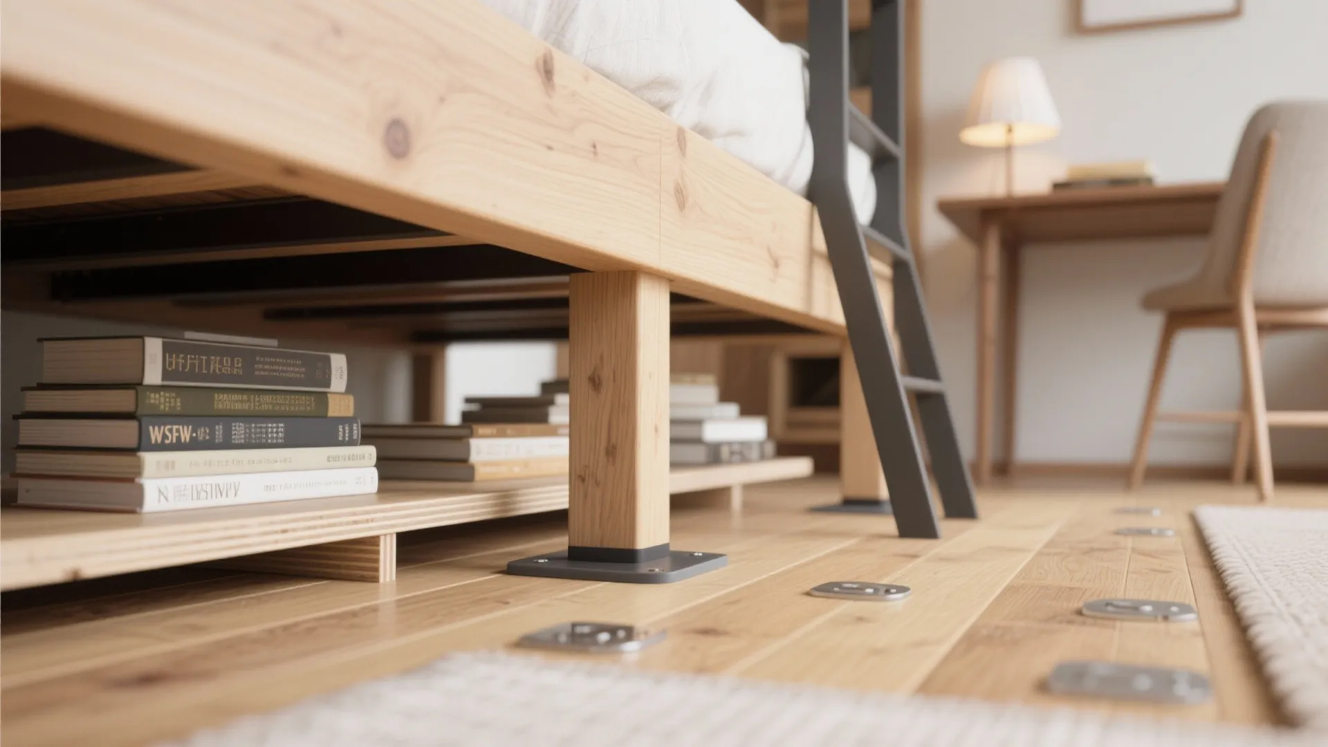 床と脚の“点”を“面”に：収納技巧と一体化するベース強化