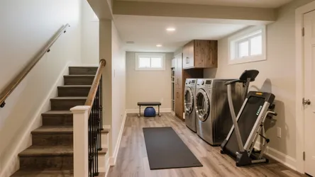 5 Basement Workout & Laundry Ideas with Stairs