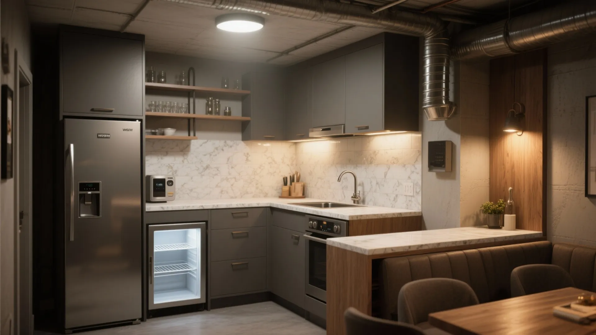 3. Mini-kitchen or wet bar for entertainability