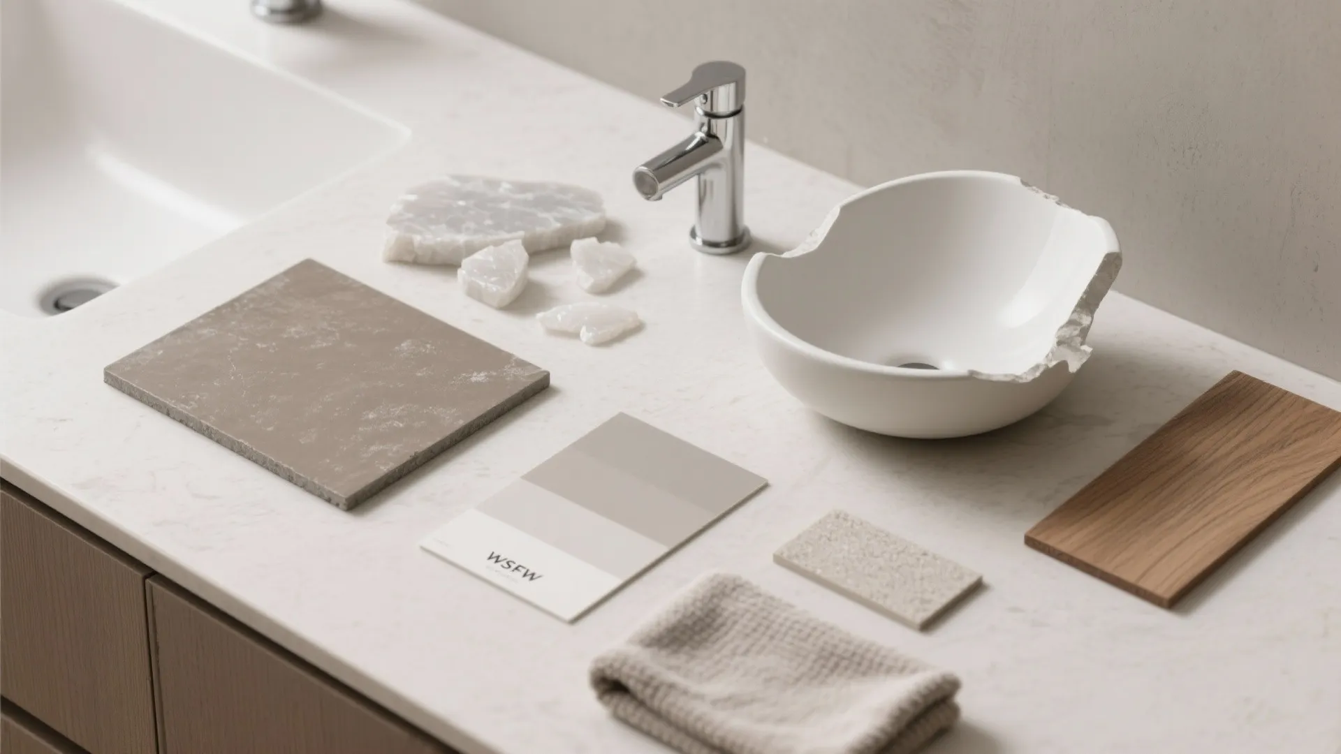 Countertop basin on a shallow slab